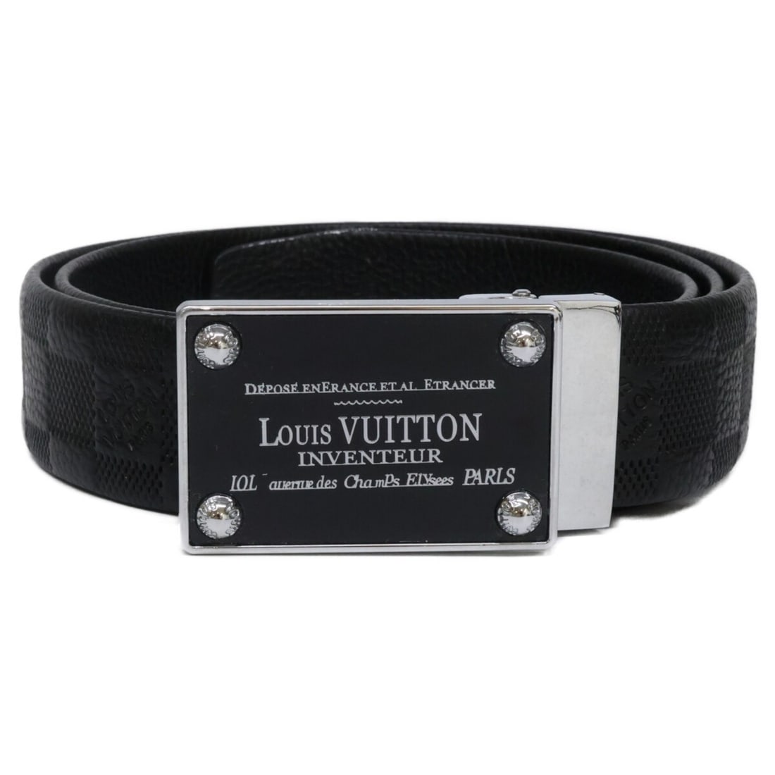 LOUIS VUITTON M9632 Ceinture Inventeur Belt 46 115 Black Men's: --- Catalog ---Category: SizeLength: 101cm - 111cm / 39.76'' - 43.7''Category: DesignType: Standard beltColor: BlackGender: MenMaterial (Strap): Damier Infini Category: GeneralBrand: Louis Vuitton--- 