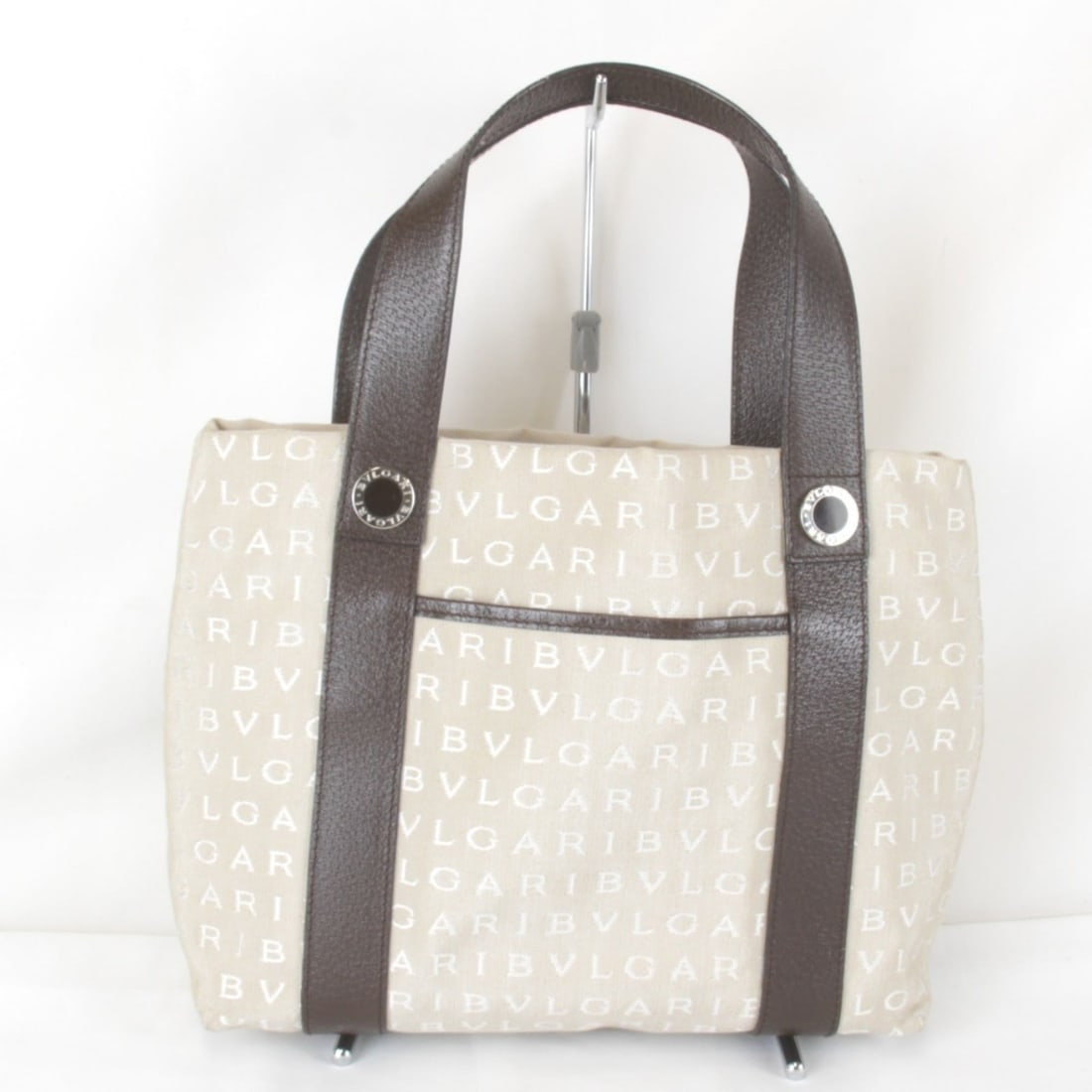 BVLGARI Bulgari Mania Handbag, Canvas, Beige, Women's: --- Catalog ---Category: SizeWeight: 400g / 14.1oz.Size (HxWxD): 24cm x 32cm x 12cm / 9.44'' x 12.59'' x 4.72''Handle Length: 43cm / 16.92''Category: DesignType: HandbagColor: BeigeGender: WomenMateri