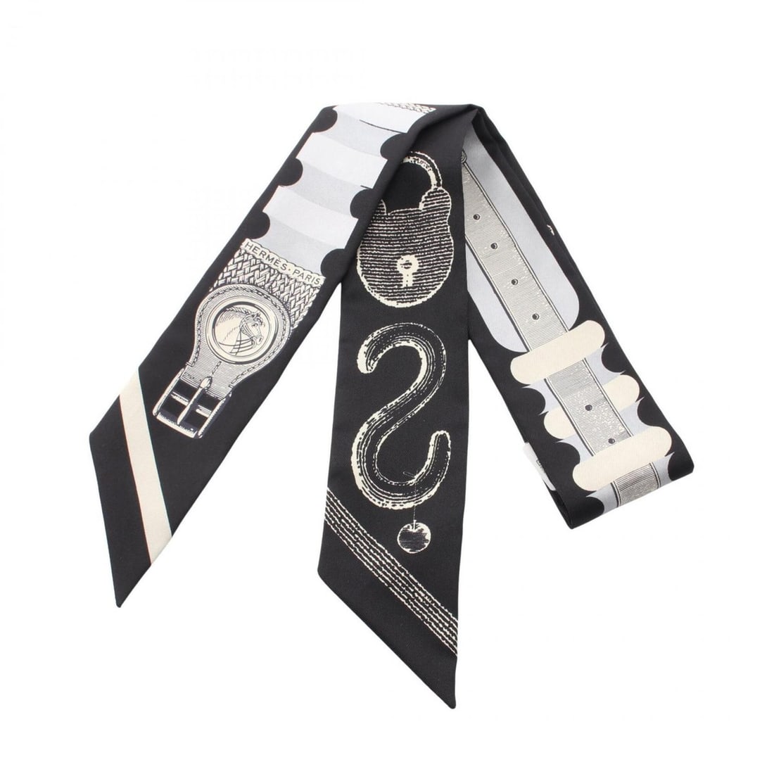 Hermes Twilly Inventaire Poetique de Brides a Bloc Ribbon Scarf Muffler Silk Women's Black Gray: --- Catalog ---Category: SizeSize (LxW): 85cm x 5cm / 33.46'' x 1.96''Category: DesignType: ScarfColor: Black, Gray, IvoryGender: WomenMaterial: Silk Category: GeneralBrand: Hermes--- Item List ---Sec