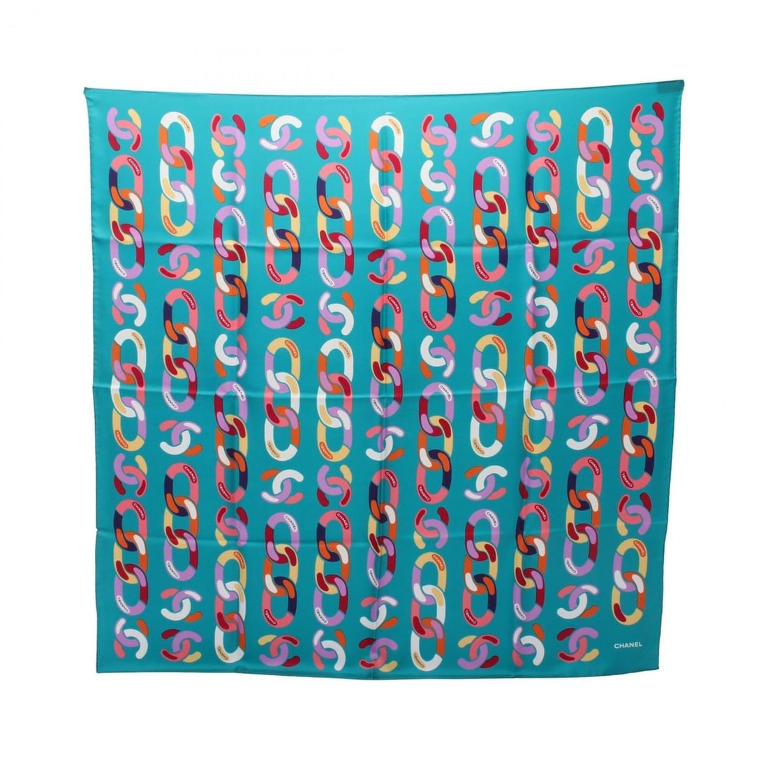 Chanel Coco Mark Chain Pattern Scarf/Muffler, Silk, Women's, Green/Multicolor: --- Catalog ---Category: SizeSize (LxW): 90cm x 90cm / 35.43'' x 35.43''Category: DesignType: ScarfColor: Green, Multi-colorGender: WomenMaterial: Silk Category: GeneralBrand: Chanel--- Item List ---S
