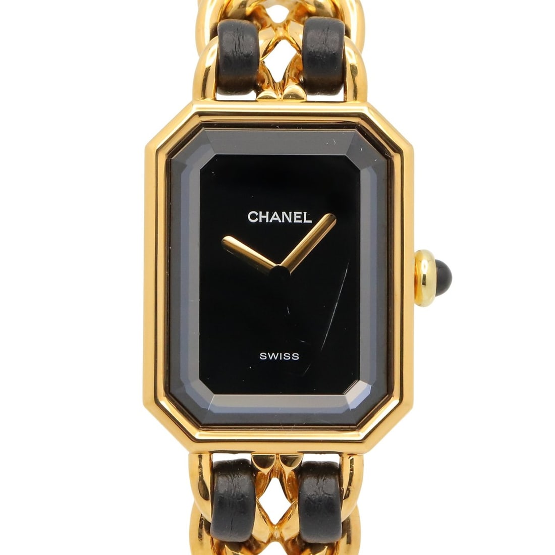 Chanel CHANEL Première M Watch, Gold Plated Leather, Women's, Black, H0001: --- Catalog ---Category: SizeWrist Size: 14.5cm / 5.7''Case Diameter: 20mm / 0.79''Category: DesignType: WristwatchGender: WomenColor (Dial): BlackMaterial (Band): Gold plated, LeatherMaterial (Case):