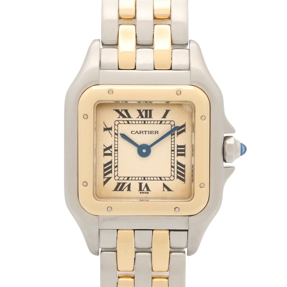 Cartier Panthère SM 2-Row Watch, 18K (Yellow Gold) Stainless Steel, Ladies', Ivory (W25029B6): --- Catalog ---Category: SizeWrist Size: 16cm / 6.29''Case Diameter: 21.5mm / 0.85''Category: DesignType: WristwatchGender: WomenColor (Dial): IvoryMaterial (Band): Stainless steel, Yellow gold (18K)M