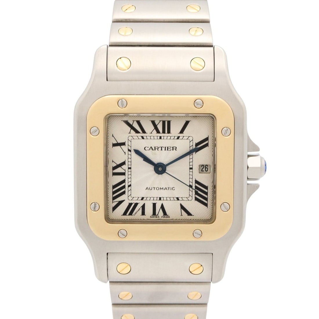Cartier Santos Galbee LM Watch, 18K (Yellow Gold) Stainless Steel, Men's, Silver Tone, W20058C4: --- Catalog ---Category: SizeWrist Size: 16.5cm / 6.49''Case Diameter: 29mm / 1.14''Category: DesignType: WristwatchGender: MenColor (Dial): SilverMaterial (Band): Stainless steel, Yellow gold (18K)Ma