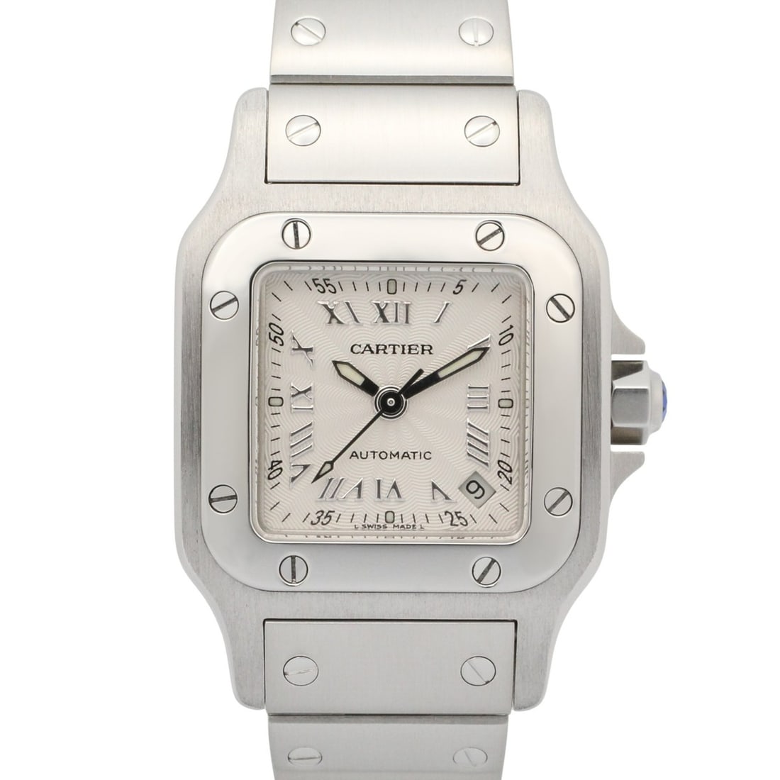Cartier Santos Galbee SM Watch, Stainless Steel, Ladies, Silver Tone, W20044D6: --- Catalog ---Category: SizeWrist Size: 16cm / 6.29''Case Diameter: 24mm / 0.94''Category: DesignType: WristwatchGender: WomenColor (Dial): SilverMaterial (Band): Stainless steelMaterial (Case): Stai