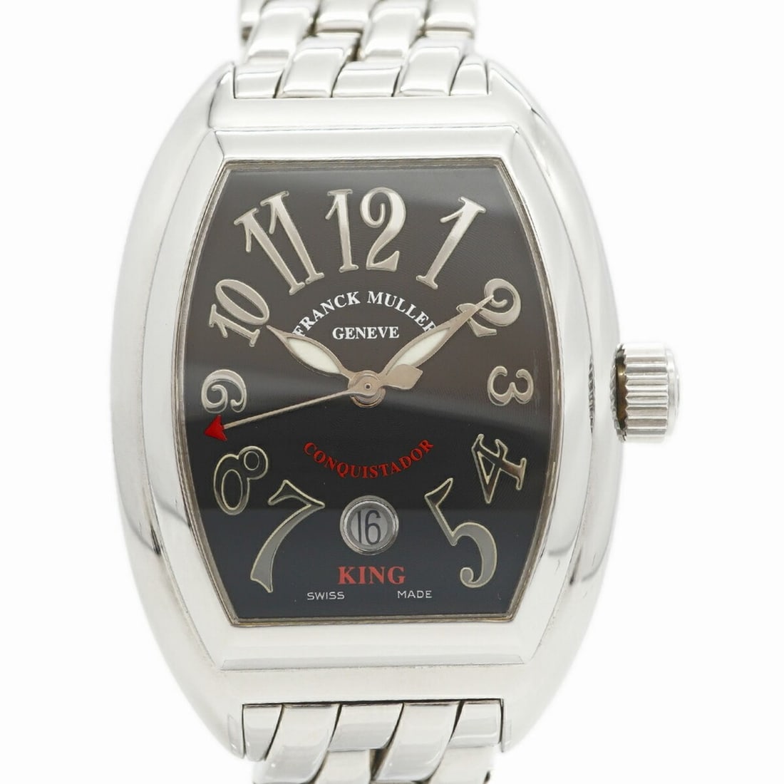 Franck Muller Conquistador 8002SCKING Black Dial Men's Watch: --- Catalog ---Category: SizeWrist Size: 17.5cm / 6.88''Case Diameter: 40mm / 1.57''Category: DesignType: WristwatchGender: MenColor (Dial): BlackMaterial (Band): Stainless steelCategory: GeneralMPN: 