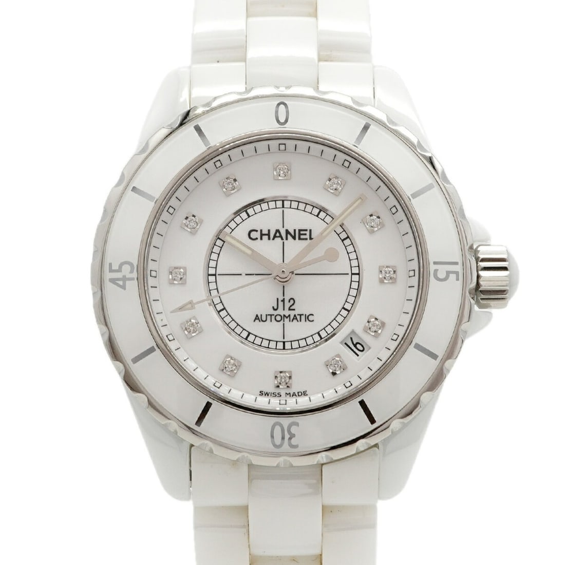 Chanel J12 Diamond H1629 White Dial Men's Watch: --- Catalog ---Category: SizeWrist Size: 13cm / 5.11''Case Diameter: 39mm / 1.54''Category: DesignType: WristwatchGender: MenColor (Dial): WhiteMaterial (Band): CeramicCategory: GeneralMPN: H1629Brand