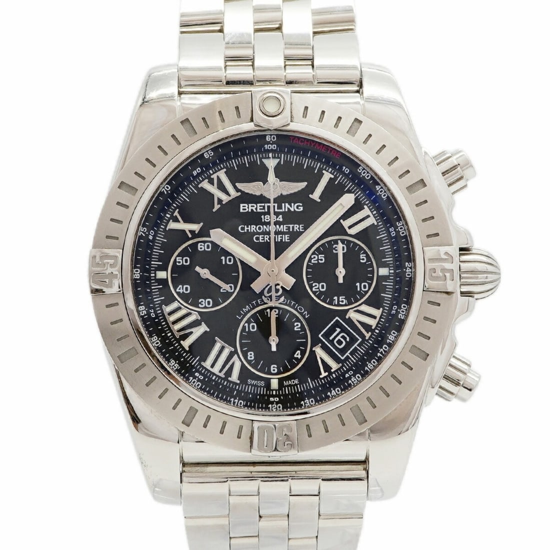 Breitling Chronomat 44 JSP Japan Limited Edition (500 pieces) AB01153A AB0115 Black Dial Men's Watch: --- Catalog ---Category: SizeWrist Size: 20cm / 7.87''Case Diameter: 43.6mm / 1.72''Category: DesignType: WristwatchGender: MenColor (Dial): BlackMaterial (Band): Stainless steelCategory: GeneralMPN: 