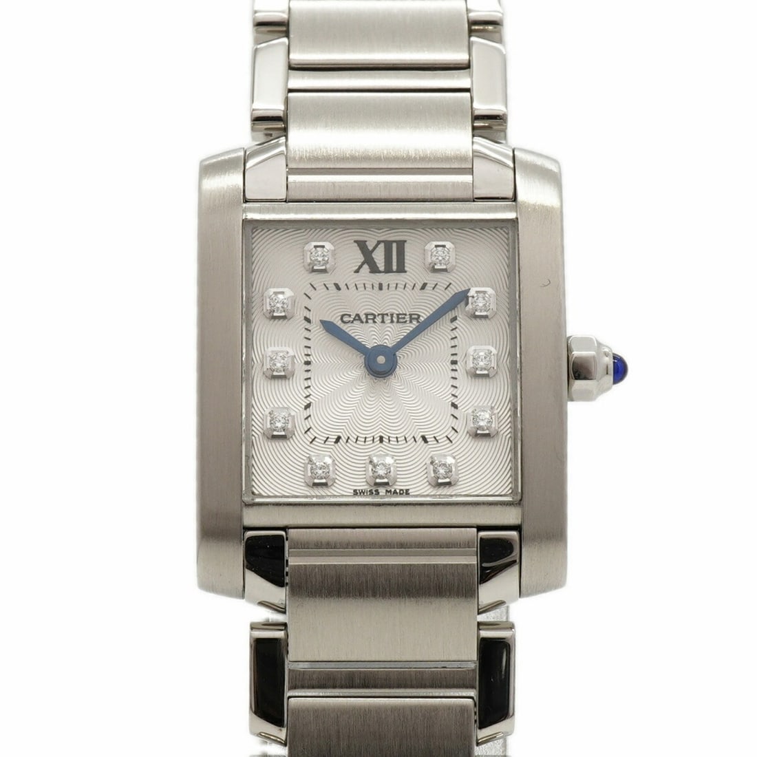 Cartier Tank Française SM Diamond WE110006 Silver Dial Women's Watch: --- Catalog ---Category: SizeWrist Size: 16cm / 6.29''Case Diameter: 20.2mm / 0.8''Category: DesignType: WristwatchGender: WomenColor (Dial): SilverMaterial (Band): Stainless steelCategory: GeneralMPN