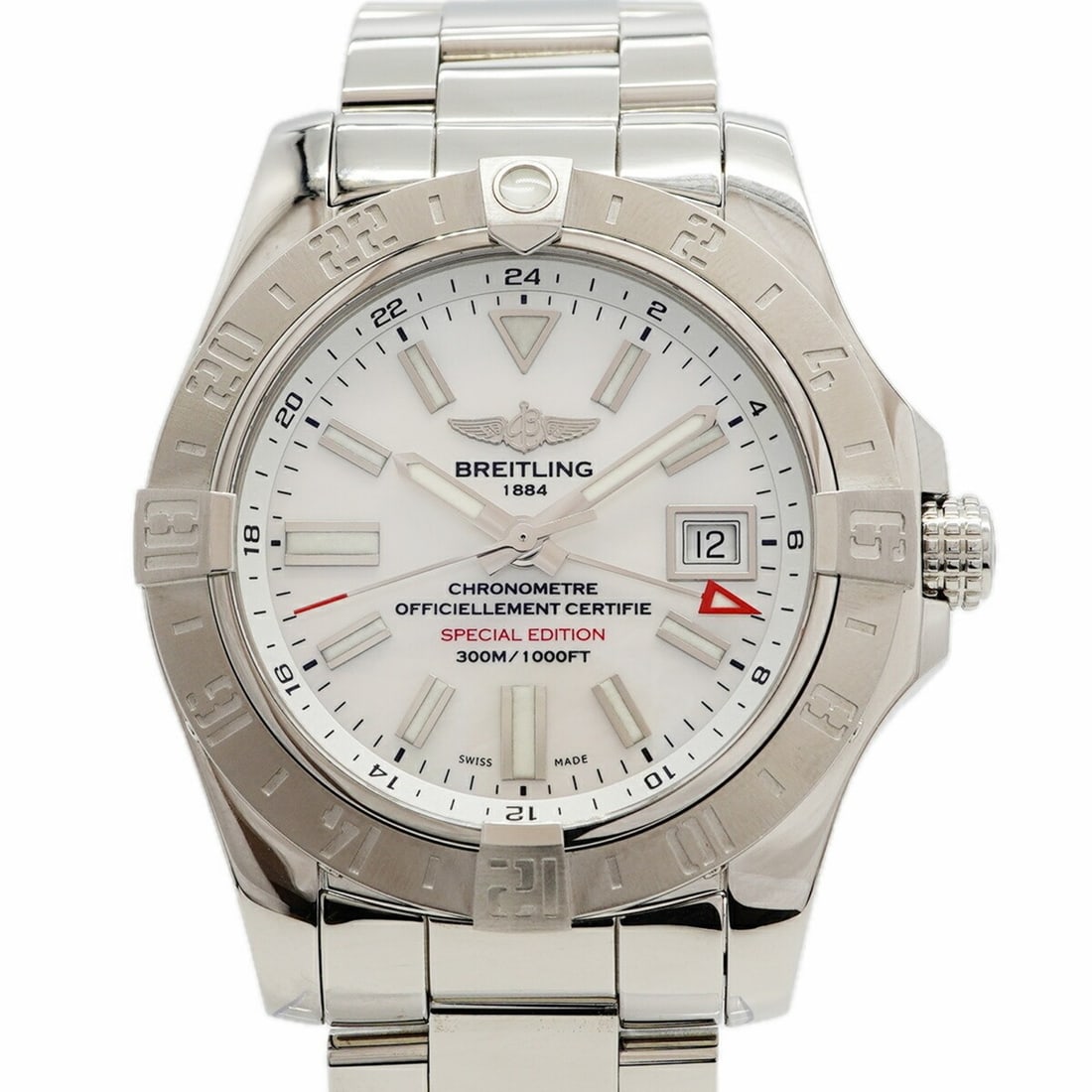 Breitling Avenger 2 GMT A32390 White Dial Men's Watch: --- Catalog ---Category: SizeWrist Size: 17cm / 6.69''Case Diameter: 42.7mm / 1.68''Category: DesignType: WristwatchGender: MenColor (Dial): WhiteMaterial (Band): Stainless steelCategory: GeneralMPN: 