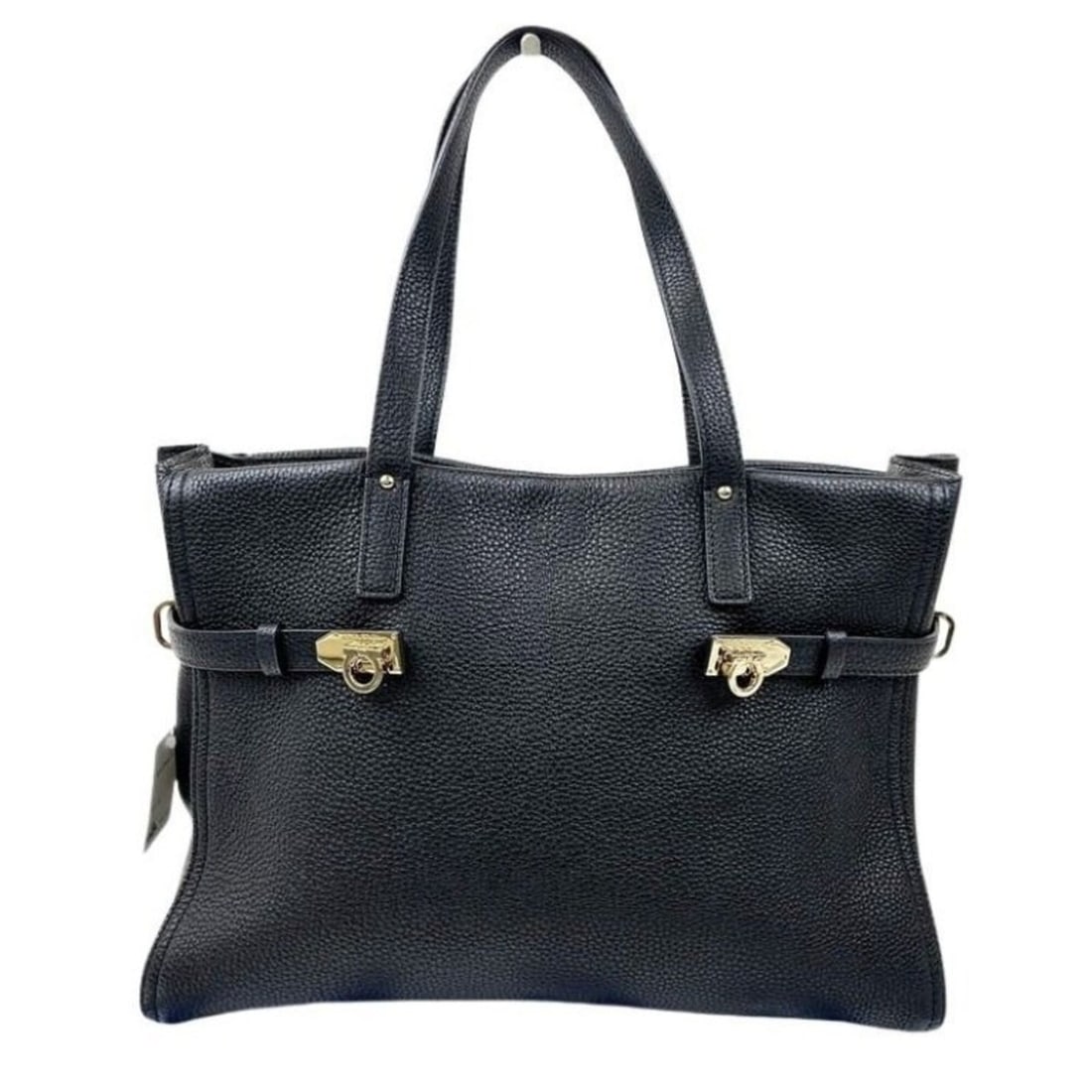Salvatore Ferragamo Gancini 21 F074 Shoulder Bag, Black Calfskin, Women's Tote Bag/Handbag: --- Catalog ---Category: SizeSize (HxWxD): 24cm x 26cm x 16cm / 9.44'' x 10.23'' x 6.29''Category: DesignType: Handbag, Shoulder bag, Tote bagColor: BlackGender: WomenClosure: MagnetMaterial: Leather 