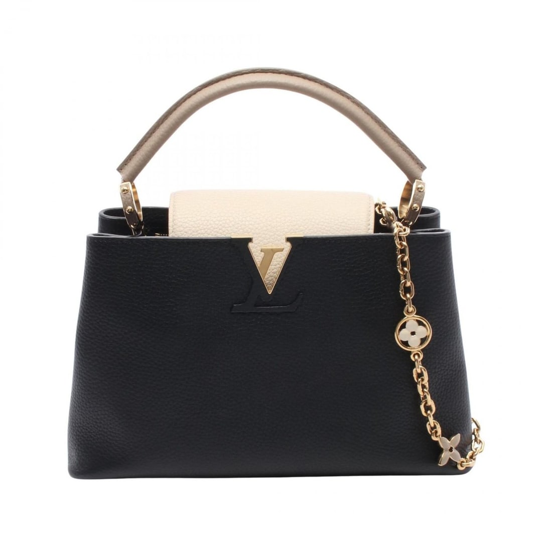 Louis Vuitton Capucines MM Noir Crème 2-Way Handbag, Leather, Taurillon Women's, Black, Ivory,: --- Catalog ---Category: SizeSize (HxWxD): 20cm x 31cm x 11cm / 7.87'' x 12.2'' x 4.33''Category: DesignType: HandbagColor: Beige, Black, Ivory, NoirGender: WomenMaterial: Leather Leather/Fur Type: Ta