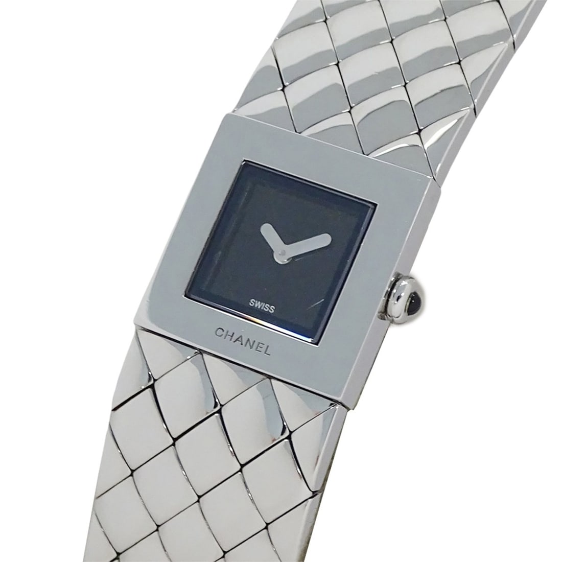 Chanel women's watch, brand name, Matelassé, quartz, stainless steel (SS), H0009, silver, black,: --- Catalog ---Category: SizeWrist Size: 16cm / 6.29''Case Diameter: 19mm / 0.75''Category: DesignType: WristwatchGender: WomenColor (Dial): BlackMaterial (Band): Stainless steelMaterial (Case): Stain