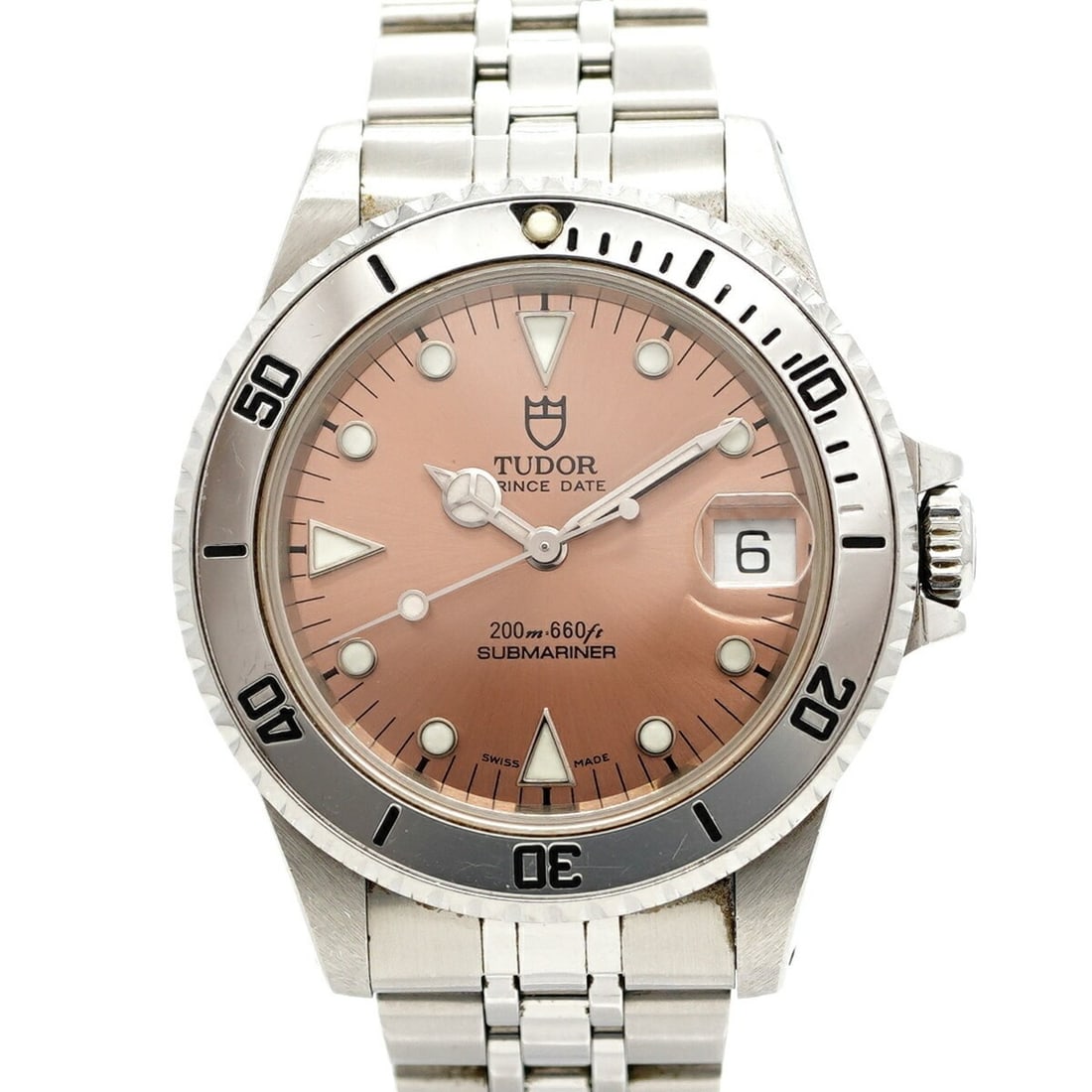Tudor Prince Date Submariner 75190 Pink Dial Watch (Boys' Size): --- Catalog ---Category: SizeWrist Size: 15cm / 5.9''Case Diameter: 36.4mm / 1.43''Category: DesignType: WristwatchGender: BoysColor (Dial): PinkMaterial (Band): Stainless steelCategory: GeneralMPN: 7