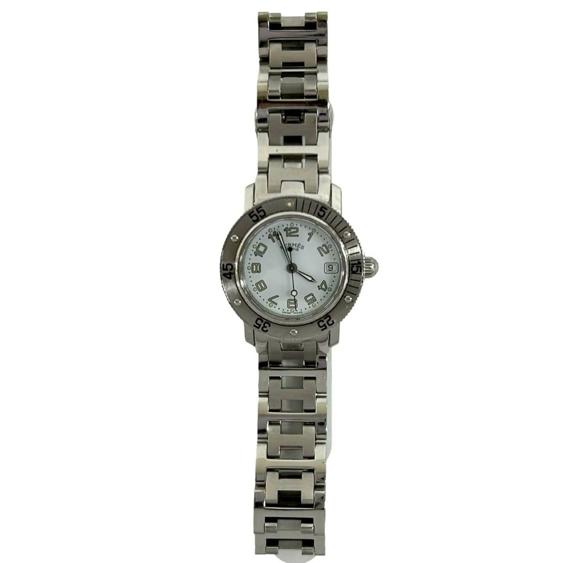 HERMES Clipper Diver Stainless Steel Quartz Wristwatch, Silver, 43102: --- Catalog ---Category: SizeWrist Size: 15cm / 5.9''Case Diameter: 27mm / 1.06''Category: DesignType: WristwatchGender: Women,MenMaterial (Band): Stainless steelMaterial (Case): Stainless steelCatego