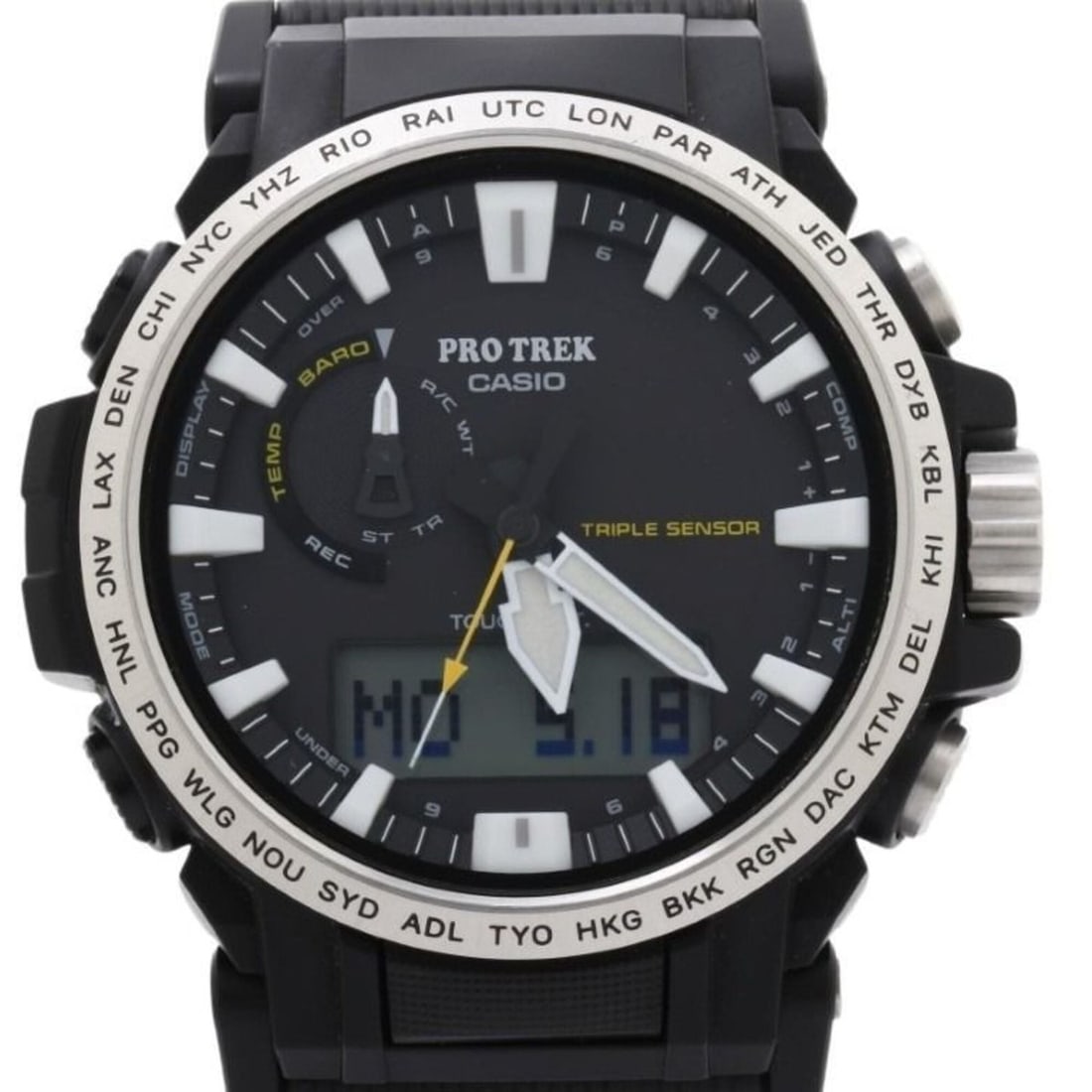 CASIO PRO TREK Climber Line PRW-61-1AJF Black Resin/Stainless Steel Men's Watch: --- Catalog ---Category: SizeWrist Size: 14.5cm - 21.5cm / 5.7'' - 8.46''Case Diameter: 47.4mm / 1.87''Category: DesignType: WristwatchGender: MenColor (Dial): BlackMaterial (Band): PlasticMaterial (C