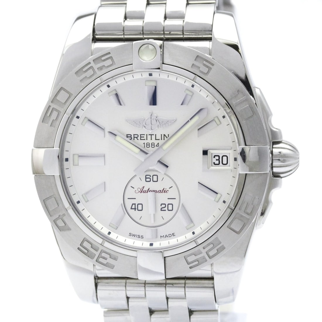 BREITLING Galactic 36 Steel Automatic Mens Watch A37330 Polished: --- Catalog ---Category: SizeCase Diameter: 36mm / 1.42''Category: DesignType: WristwatchStyle: SportGender: MenColor (Dial): SilverMaterial (Band): Stainless steelMaterial (Case): Stainless steelCate