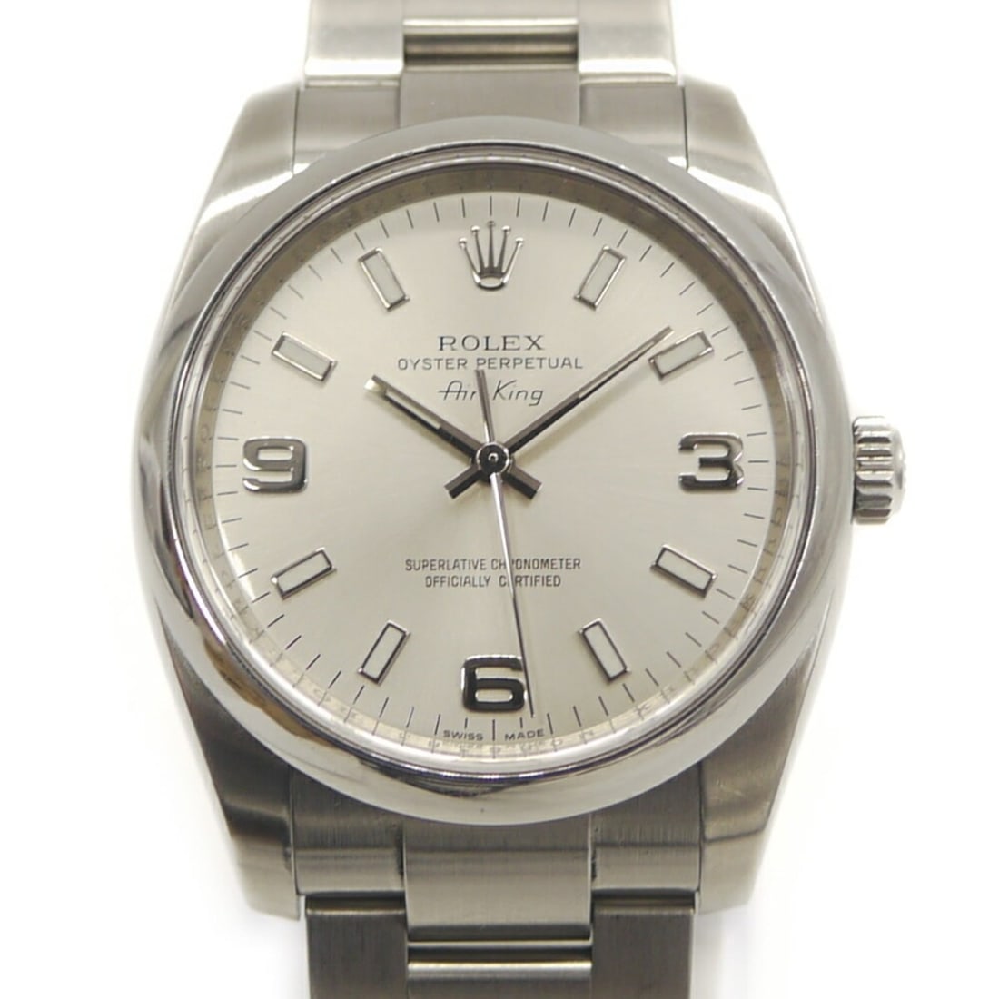 ROLEX Air-King 114200 M-serial Stainless Steel Automatic Silver Dial Watch: --- Catalog ---Category: SizeCase Diameter: 34mm / 1.34''Category: DesignType: WristwatchGender: Men,WomenColor (Dial): SilverMaterial (Band): Stainless steelMaterial (Case): Stainless steelCategory: 