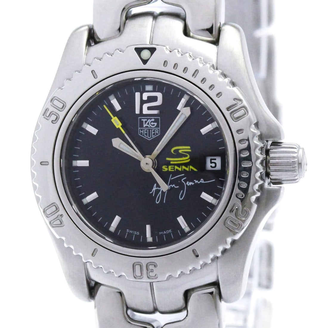 TAG HEUER Link Ayrton Senna LTD Edition Quarztz Watch WT141N Polished: --- Catalog ---Category: SizeCase Diameter: 27mm / 1.06''Category: DesignType: WristwatchStyle: Dress/FormalGender: WomenColor (Dial): BlackMaterial (Band): Stainless steelMaterial (Case): Stainless s