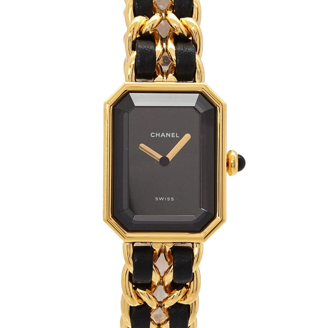 Chanel Premiere Large Size H0001 Women's Watch Black Gold Quartz: --- Catalog ---Category: SizeWrist Size: 16cm / 6.29''Case Diameter: 20mm / 0.79''Category: DesignType: WristwatchGender: WomenColor (Dial): BlackMaterial (Band): Gold plated, Leather, Stainless steel