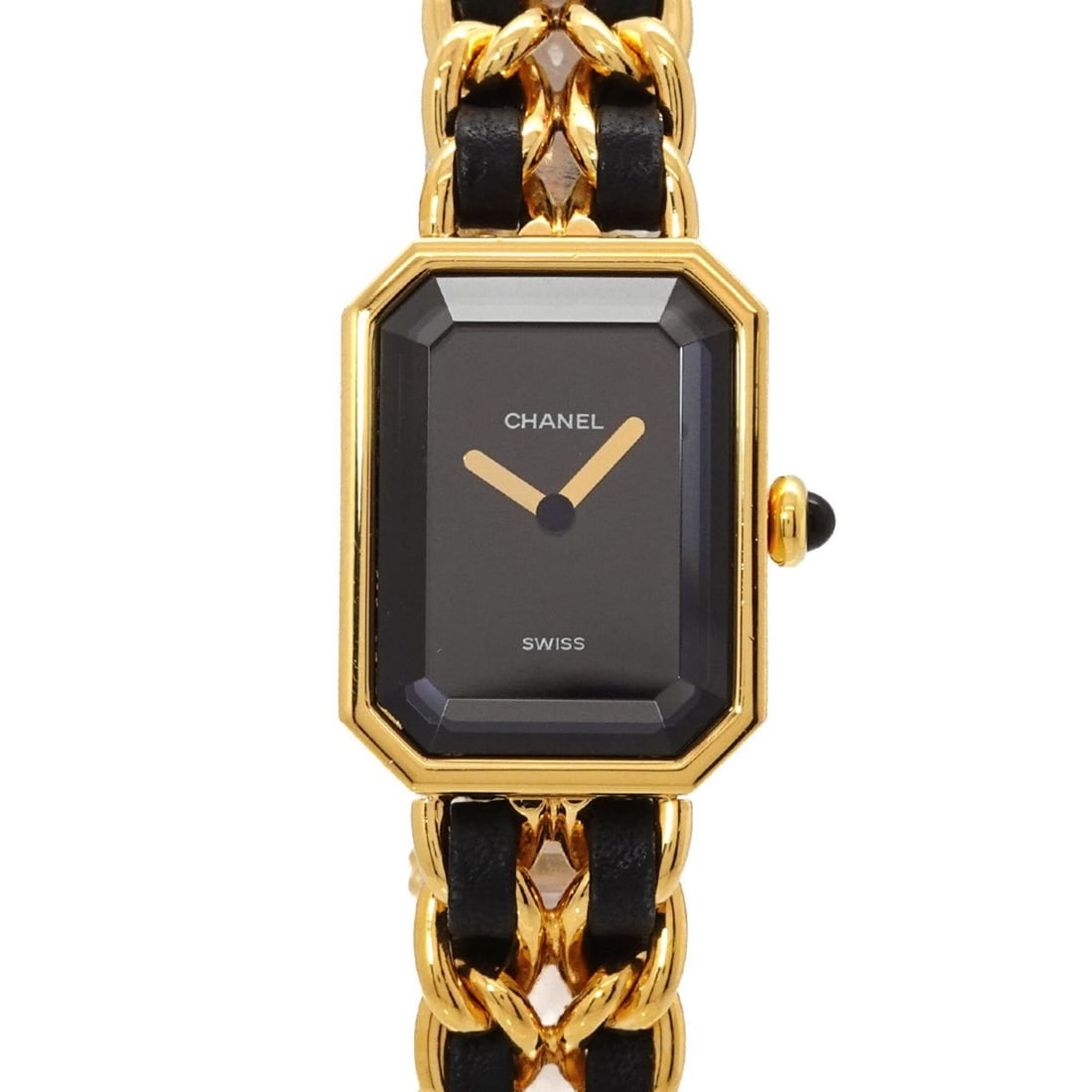Chanel Premiere Large Size H0001 Women's Watch Black Gold Quartz: --- Catalog ---Category: SizeWrist Size: 16cm / 6.29''Case Diameter: 20mm / 0.79''Category: DesignType: WristwatchGender: WomenColor (Dial): BlackMaterial (Band): Gold plated, Leather, Stainless steel