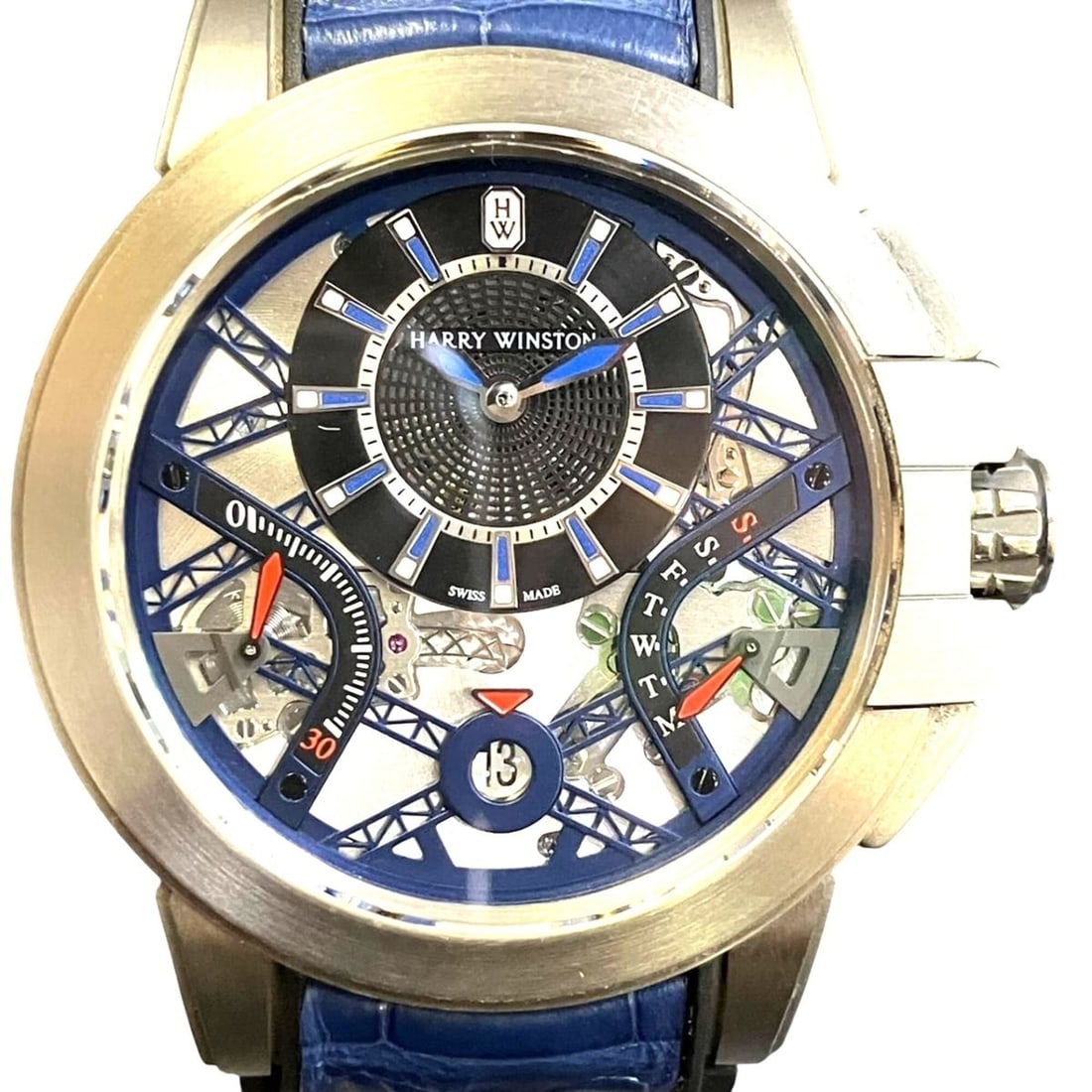 Harry Winston Ocean Project Z10, Limited Edition of 300 Pieces Worldwide, Total Weight 99.8g,: --- Catalog ---Category: SizeWrist Size: 14cm - 19cm / 5.51'' - 7.48''Case Diameter: 44mm / 1.73''Category: DesignType: WristwatchGender: Men,WomenColor (Dial): SilverMaterial (Band): LeatherCategory: