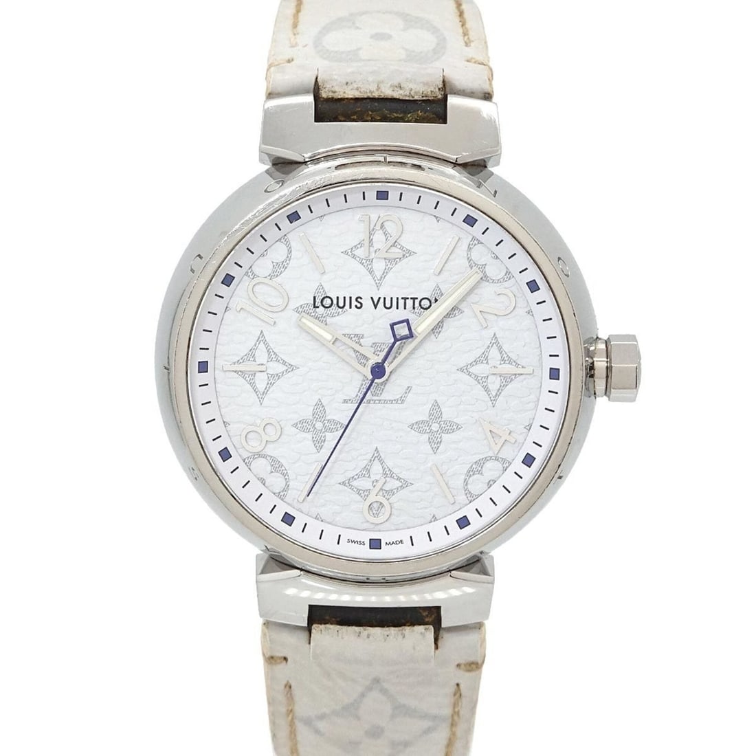 Louis Vuitton Tambour GM Monogram White QA114 Men's Watch Quartz: --- Catalog ---Category: SizeWrist Size: 13cm - 17cm / 5.11'' - 6.69''Case Diameter: 41mm / 1.61''Category: DesignType: WristwatchGender: MenColor (Dial): WhiteMaterial (Band): LeatherMaterial (Case):
