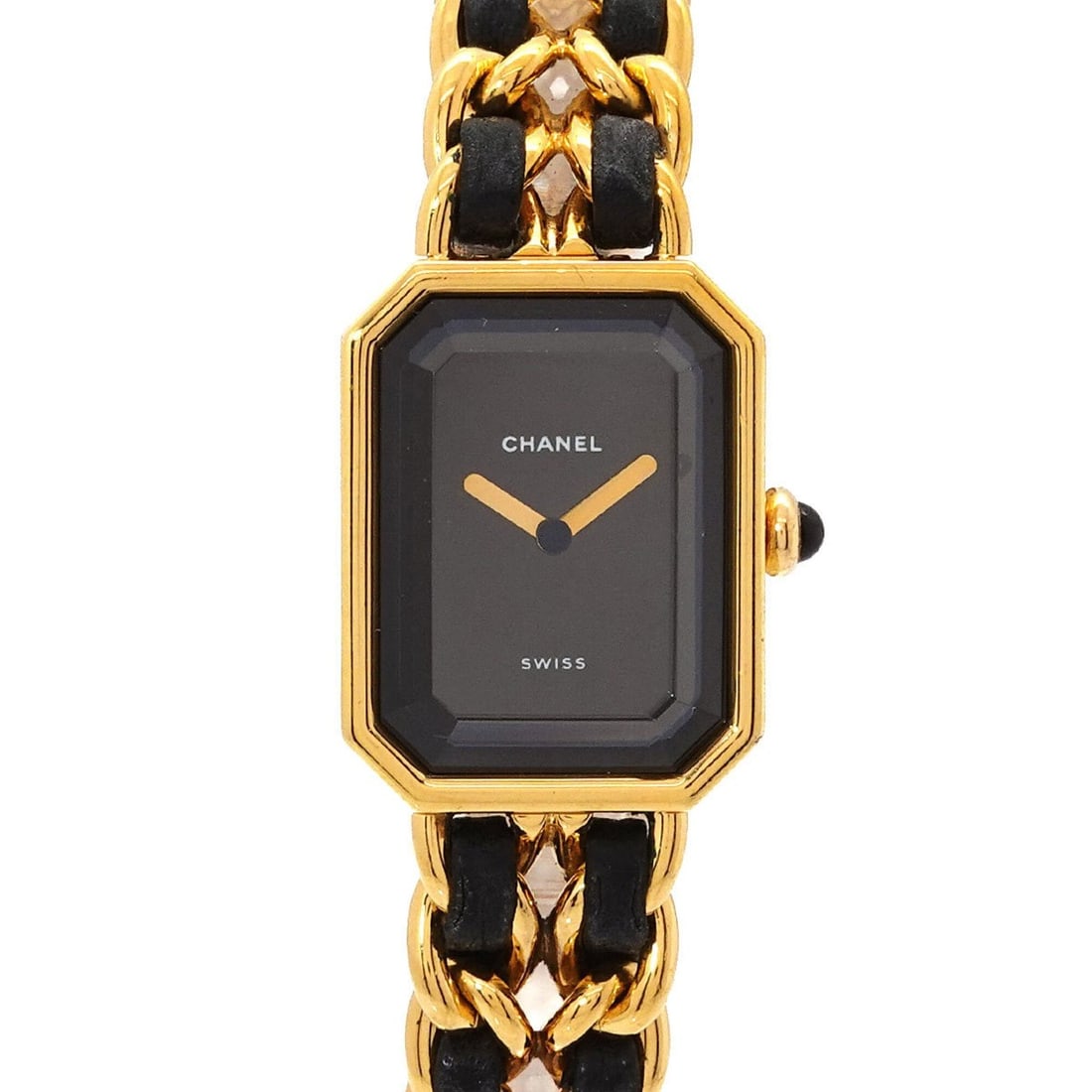 Chanel Premiere Large Size H0001 Women's Watch Black Gold Quartz: --- Catalog ---Category: SizeWrist Size: 16cm / 6.29''Case Diameter: 20mm / 0.79''Category: DesignType: WristwatchGender: WomenColor (Dial): BlackMaterial (Band): Gold plated, Leather, Stainless steel