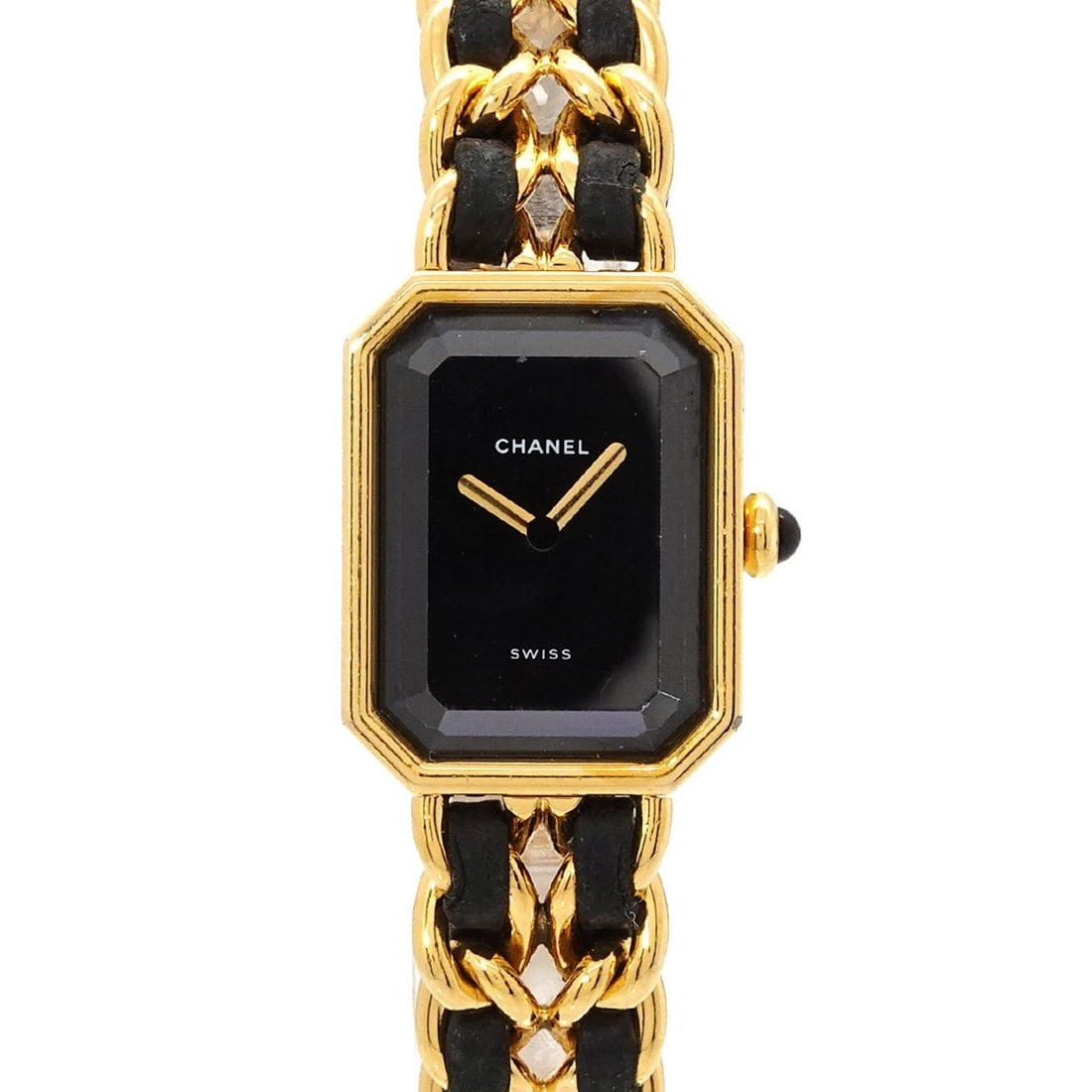 Chanel Premiere Large Size H0001 Women's Watch Black Gold Quartz: --- Catalog ---Category: SizeWrist Size: 16cm / 6.29''Case Diameter: 20mm / 0.79''Category: DesignType: WristwatchGender: WomenColor (Dial): BlackMaterial (Band): Gold plated, Leather, Stainless steel