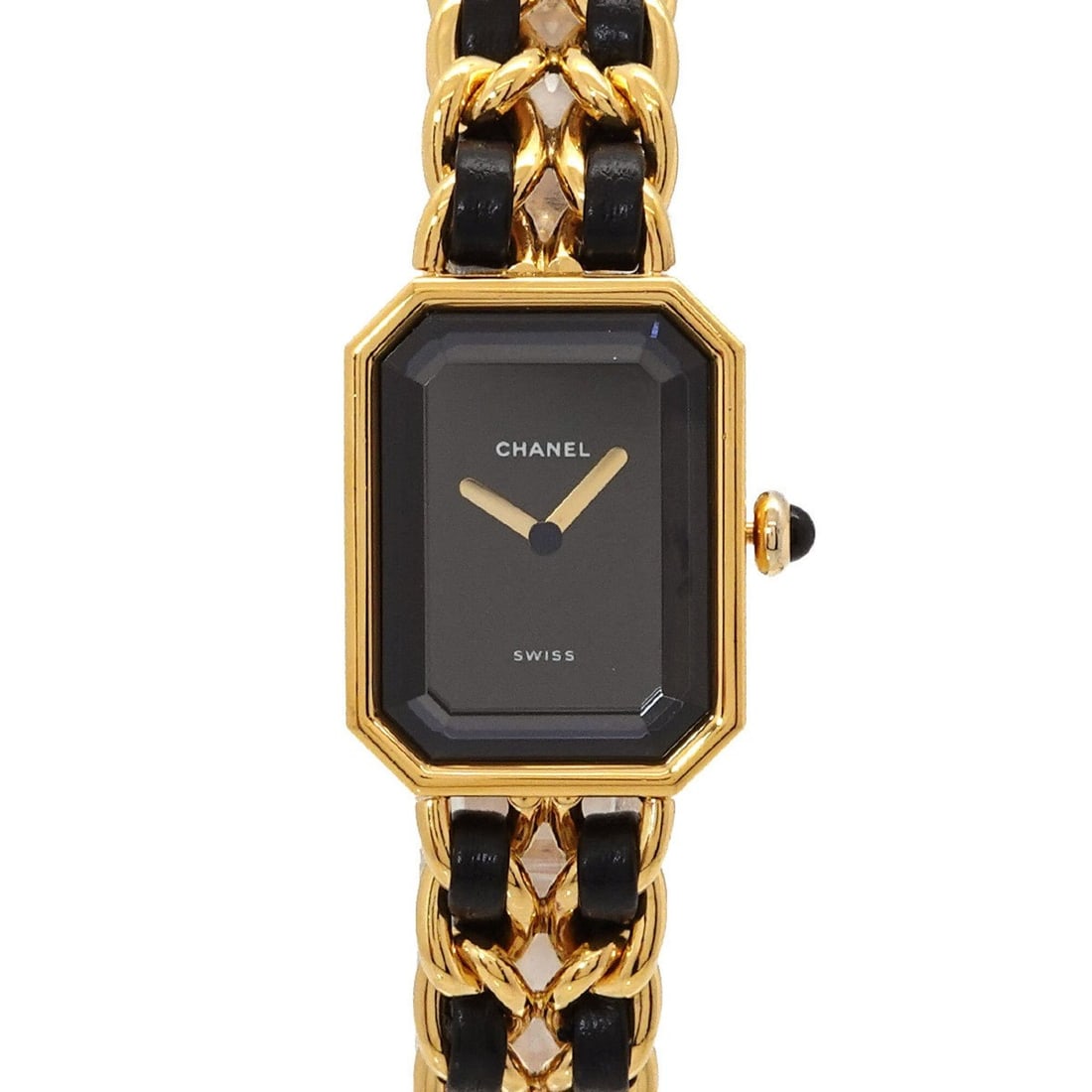 Chanel Premiere Large Size H0001 Women's Watch Black Gold Quartz: --- Catalog ---Category: SizeWrist Size: 16cm / 6.29''Case Diameter: 20mm / 0.79''Category: DesignType: WristwatchGender: WomenColor (Dial): BlackMaterial (Band): Gold plated, Leather, Stainless steel