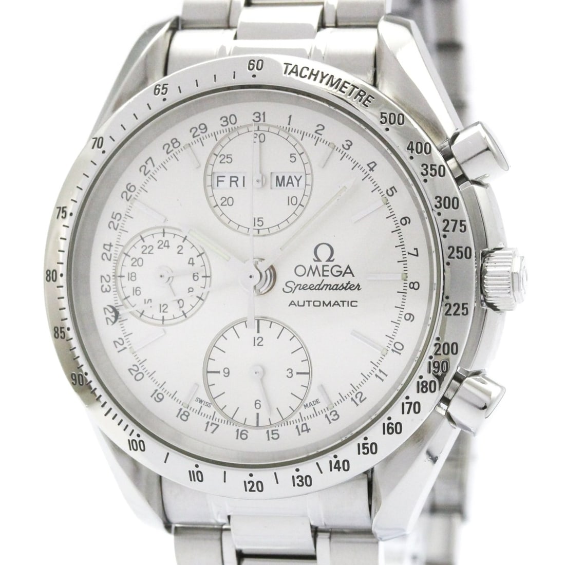 OMEGA Speedmaster Triple Date Steel Automatic Watch 3521.30 Polished: --- Catalog ---Category: SizeCase Diameter: 39mm / 1.54''Category: DesignType: WristwatchStyle: SportGender: MenColor (Dial): SilverMaterial (Band): Stainless steelMaterial (Case): Stainless steelCate