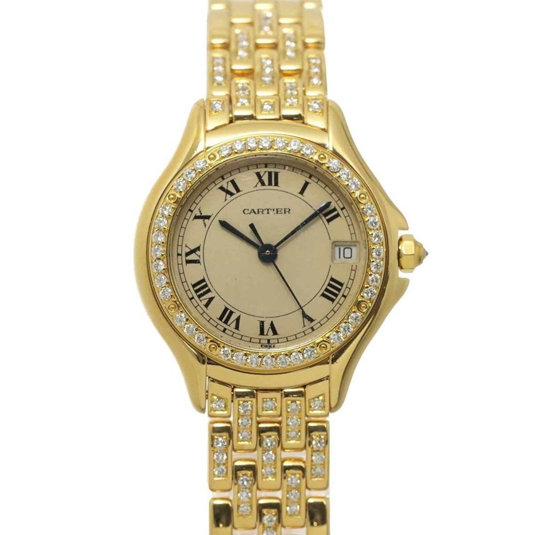 Cartier Panthère Cougar WF8001FR Ladies' Watch, Diamond Bezel, Bracelet, Date Display, Ivory, 18K (1 of 7)