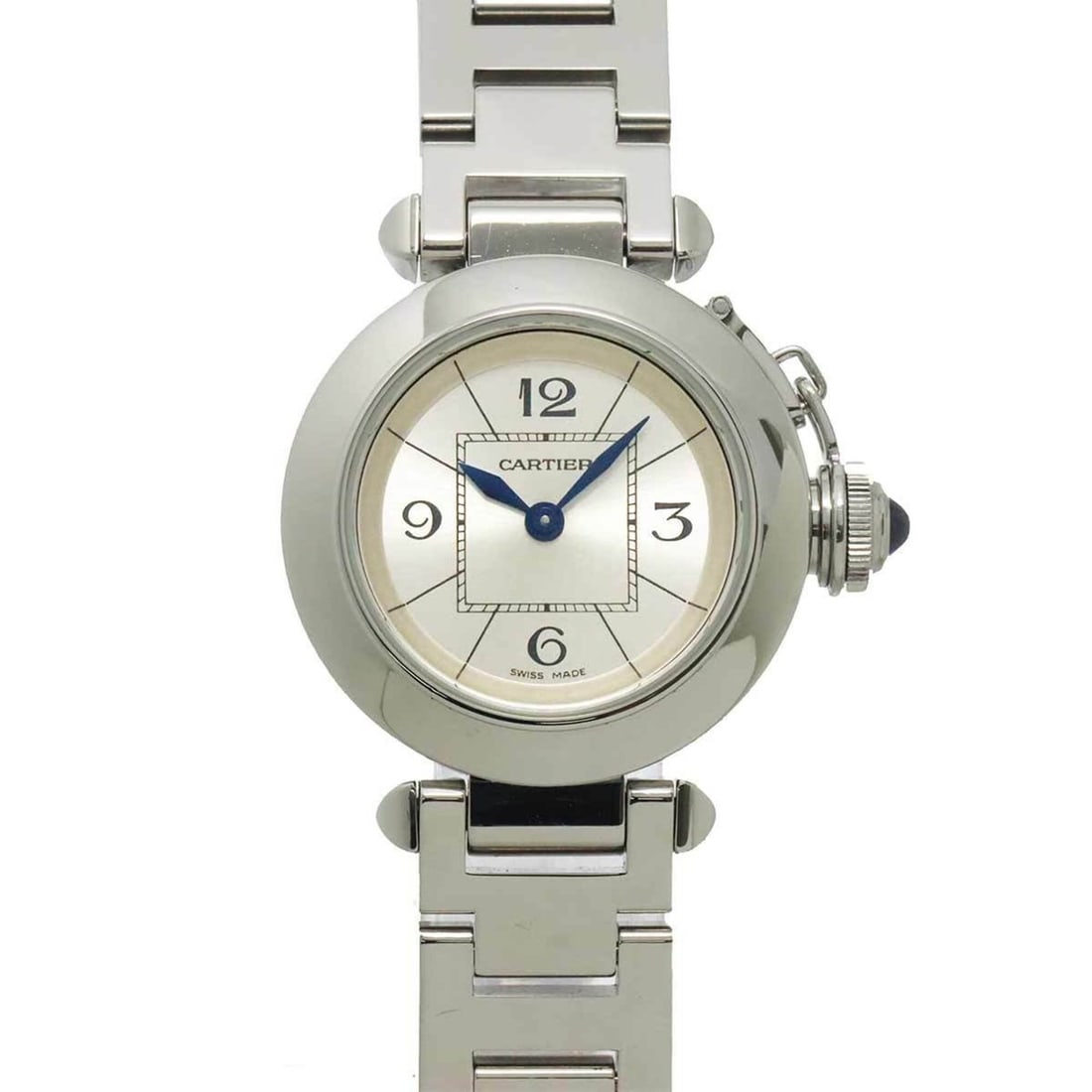 Cartier Miss Pasha W3140007 Women's Watch, Silver, Quartz: --- Catalog ---Category: SizeWrist Size: 12.5cm / 4.92''Case Diameter: 27mm / 1.06''Category: DesignType: WristwatchGender: WomenColor (Dial): SilverMaterial (Band): Stainless steelMaterial (Case): St