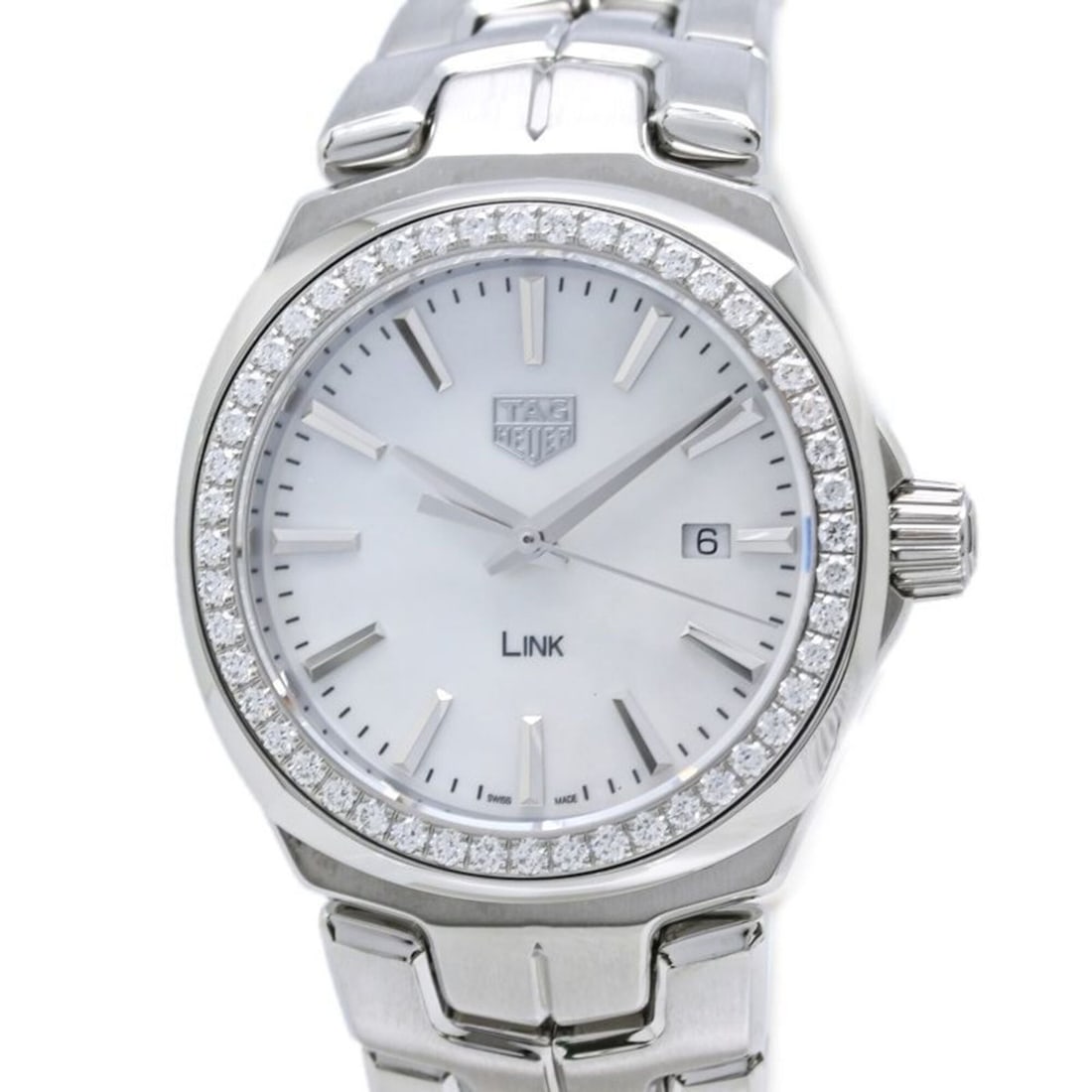 TAG Heuer Link Diamond WBC1314.BA0600 Women's Watch, Stainless Steel, 40439: --- Catalog ---Category: SizeWrist Size: 18.5cm / 7.28''Case Diameter: 31mm / 1.22''Category: DesignType: WristwatchGender: WomenColor (Dial): White shellMaterial (Band): Stainless steelMaterial (Case