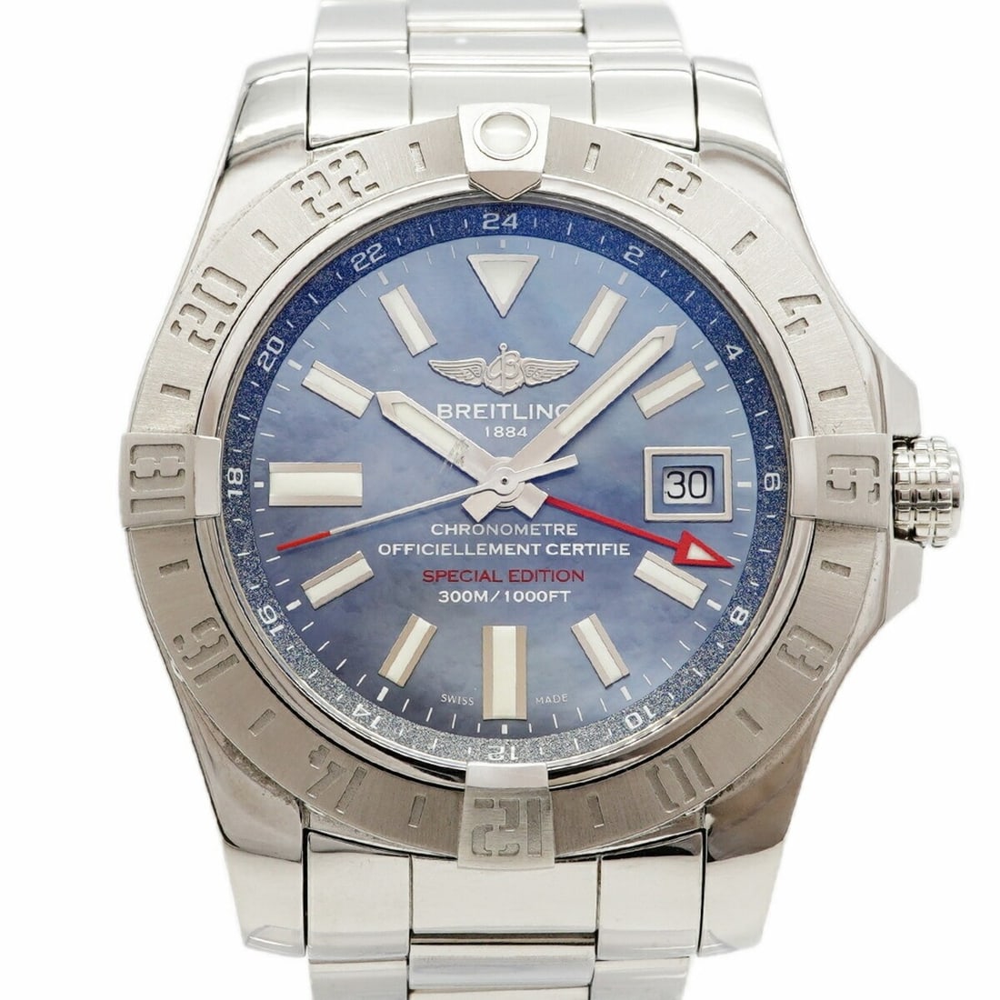Breitling Avenger II GMT A32390 Blue Dial Men's Watch: --- Catalog ---Category: SizeWrist Size: 15.5cm / 6.1''Case Diameter: 43mm / 1.69''Category: DesignType: WristwatchGender: MenColor (Dial): BlueMaterial (Band): Stainless steelCategory: GeneralMPN: A3