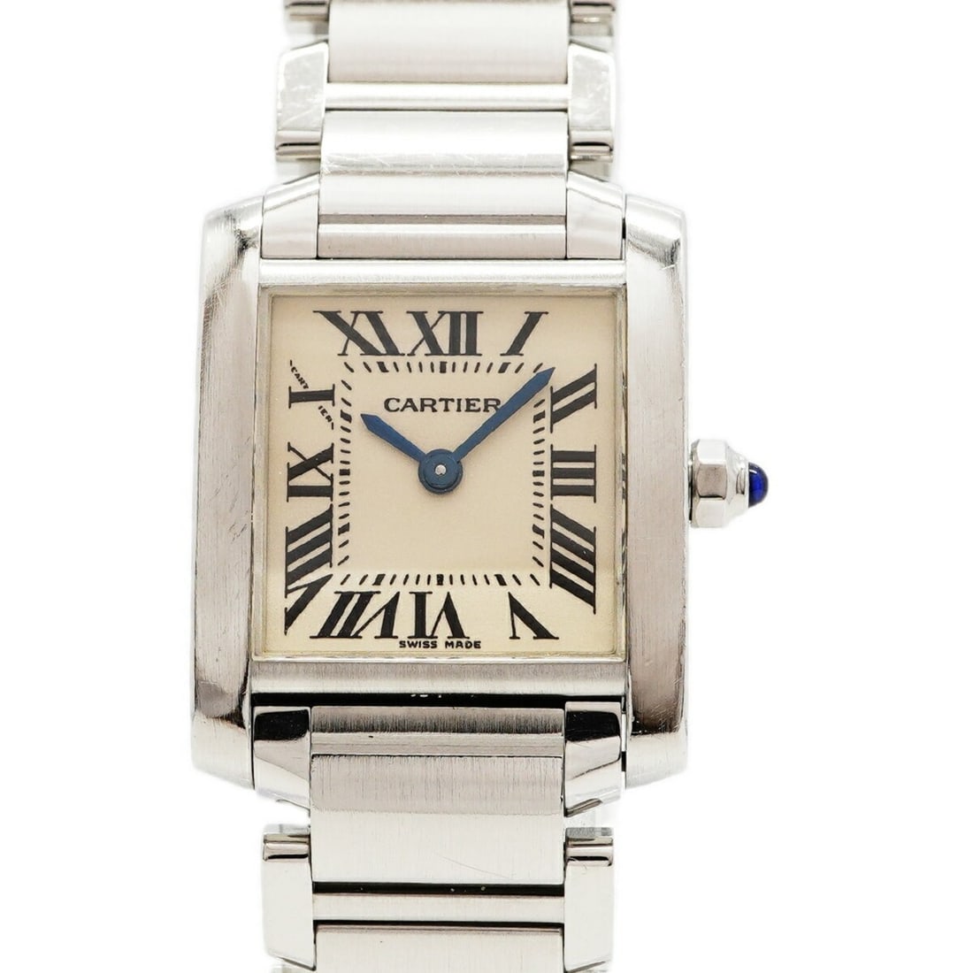 Cartier Tank Française SM W51008Q3 Ivory Dial Women's Watch: --- Catalog ---Category: SizeWrist Size: 15.5cm / 6.1''Case Diameter: 20.2mm / 0.8''Category: DesignType: WristwatchGender: WomenColor (Dial): IvoryMaterial (Band): Stainless steelCategory: GeneralMPN