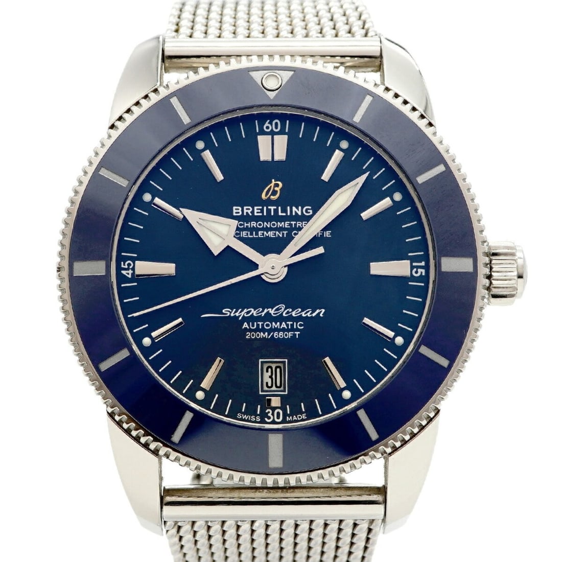 Breitling Superocean AB2020 Blue Dial Men's Watch: --- Catalog ---Category: SizeWrist Size: 16.5cm / 6.49''Case Diameter: 46mm / 1.81''Category: DesignType: WristwatchGender: MenColor (Dial): BlueMaterial (Band): Stainless steelCategory: GeneralMPN: A