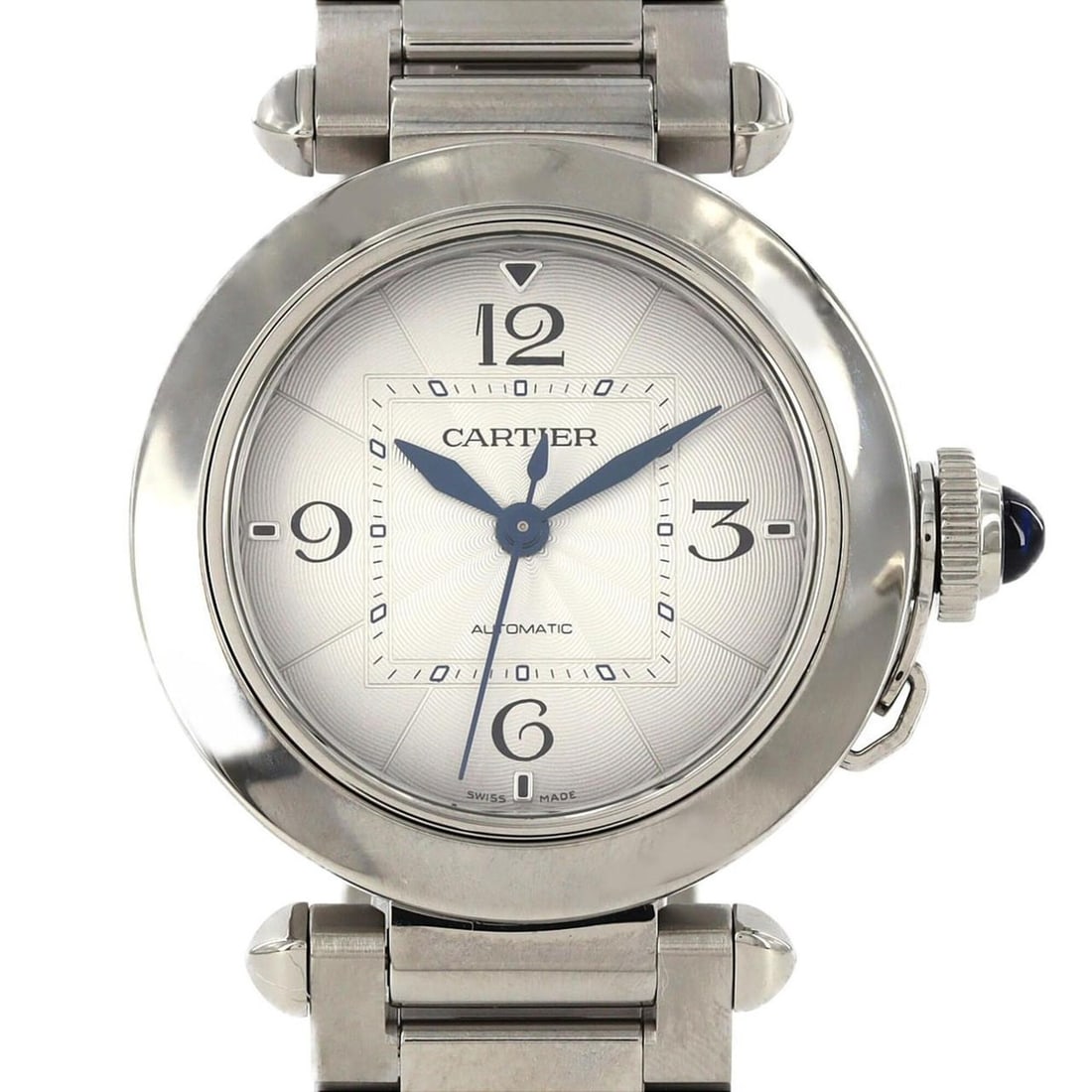 Cartier Pasha de WSPA0013 SS Automatic Watch: --- Catalog ---Category: SizeWrist Size: 18cm / 7.08''Case Diameter: 35mm / 1.38''Category: DesignType: WristwatchGender: Men,WomenColor (Dial): SilverMaterial (Band): Stainless steelMaterial (Case): 
