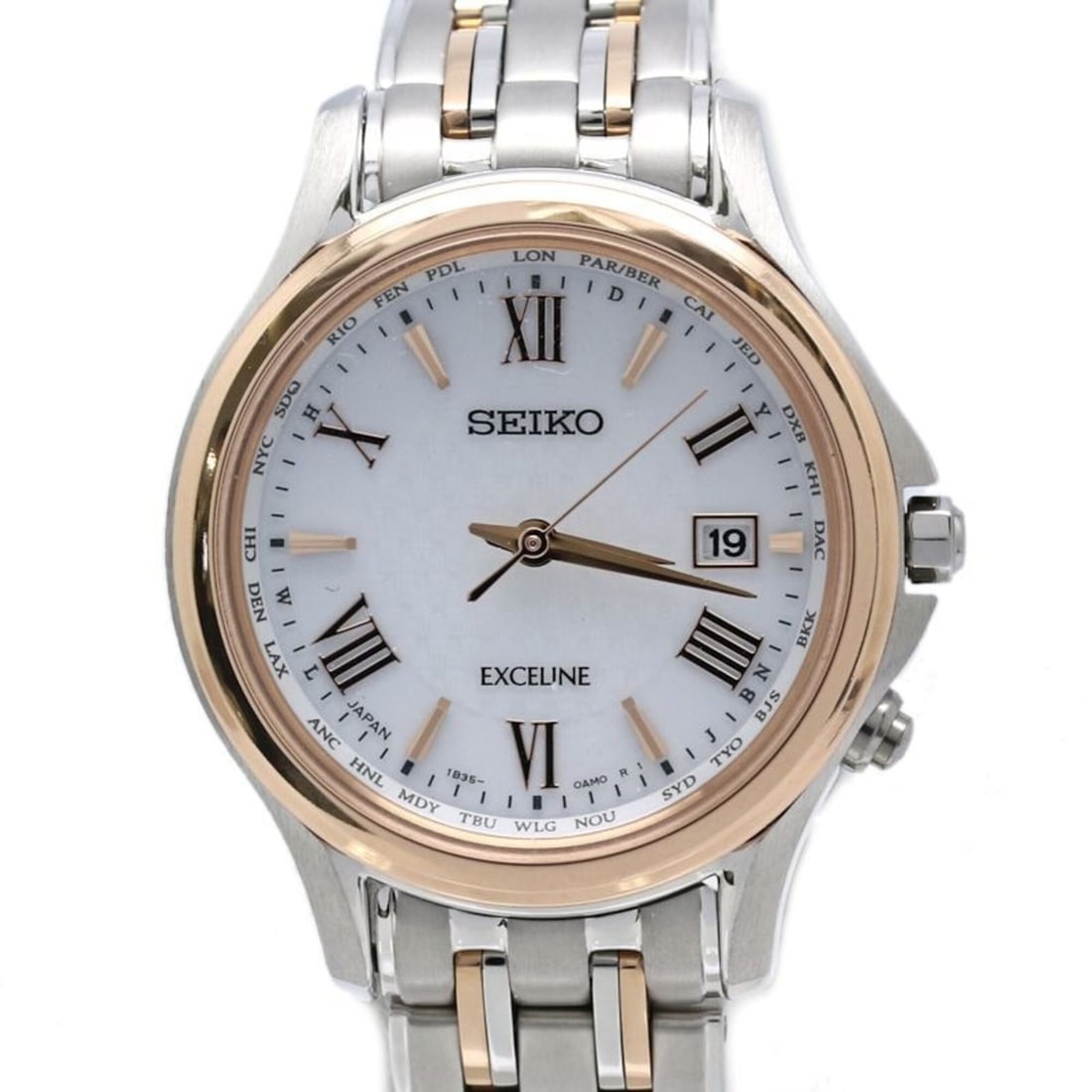 SEIKO Dolce & Exceline SWCW162 1B35-0AE0 Women's Titanium Watch /40417: --- Catalog ---Category: SizeWrist Size: 17cm / 6.69''Case Diameter: 28mm / 1.1''Category: DesignType: WristwatchGender: WomenColor (Dial): WhiteMaterial (Band): TitaniumMaterial (Case): TitaniumCateg