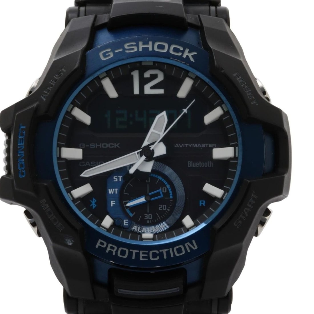 CASIO G-SHOCK GRAVITYMASTER GR-B100-1A2JF Black x Blue Resin Stainless Steel Men's Solar Watch: --- Catalog ---Category: SizeWrist Size: 14.5cm - 21.5cm / 5.7'' - 8.46''Case Diameter: 53.8mm / 2.12''Category: DesignType: WristwatchGender: MenColor (Dial): BlackMaterial (Case): Stainless steelCat