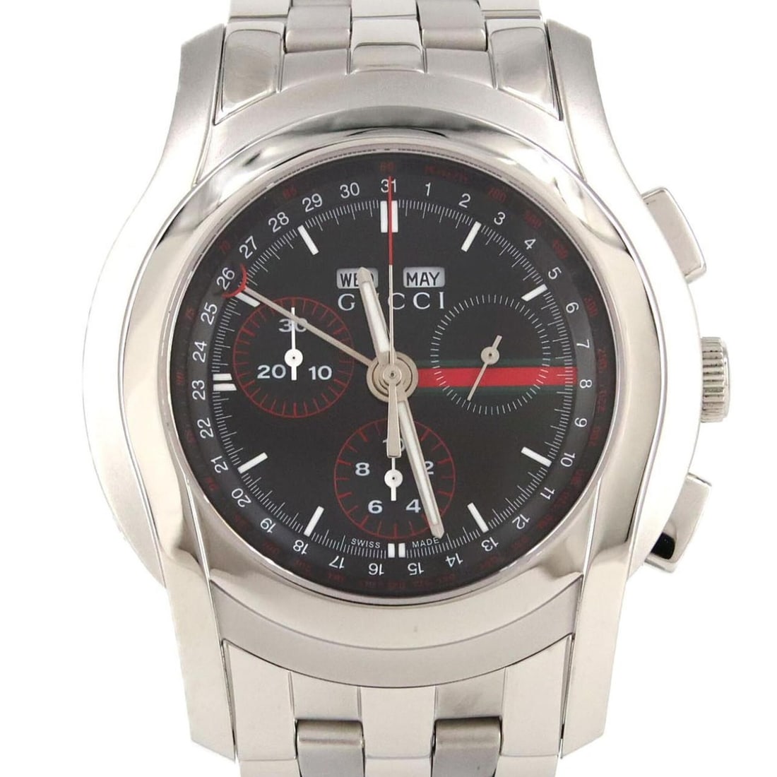 Gucci 5500CHRONO YA055206 SS Quartz Watch: --- Catalog ---Category: SizeWrist Size: 20cm / 7.87''Case Diameter: 41.5mm / 1.63''Category: DesignType: WristwatchGender: MenColor (Dial): BlackMaterial (Band): Stainless steelMaterial (Case): Stain