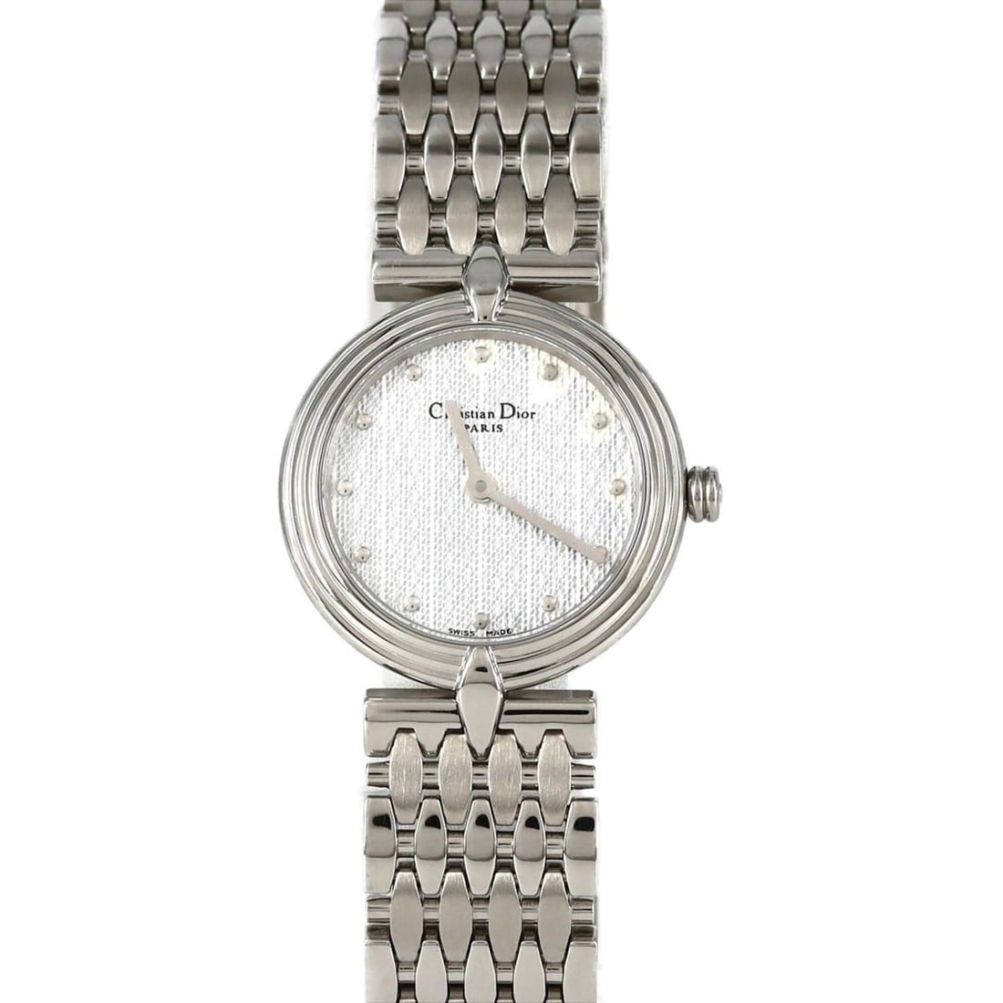 Christian Dior D68-100 SS Quartz Watch: --- Catalog ---Category: SizeWrist Size: 14cm / 5.51''Case Diameter: 25mm / 0.98''Category: DesignType: WristwatchGender: WomenColor (Dial): SilverMaterial (Band): Stainless steelMaterial (Case): Stai