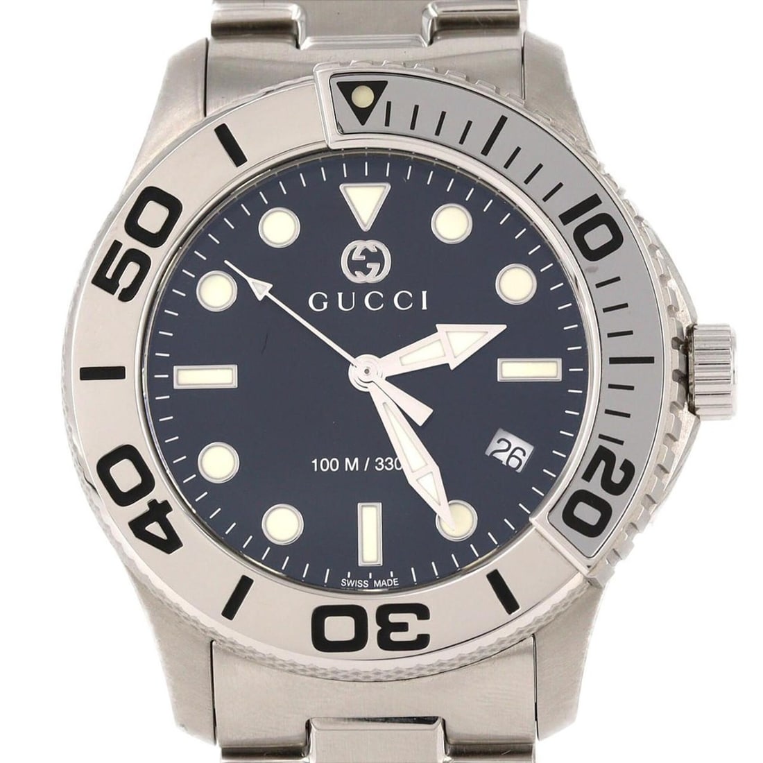 Gucci Diver 126.2 YA126277 SS Quartz Watch: --- Catalog ---Category: SizeWrist Size: 19cm / 7.48''Case Diameter: 46mm / 1.81''Category: DesignType: WristwatchGender: MenColor (Dial): BlackMaterial (Band): Stainless steelMaterial (Case): Stainle