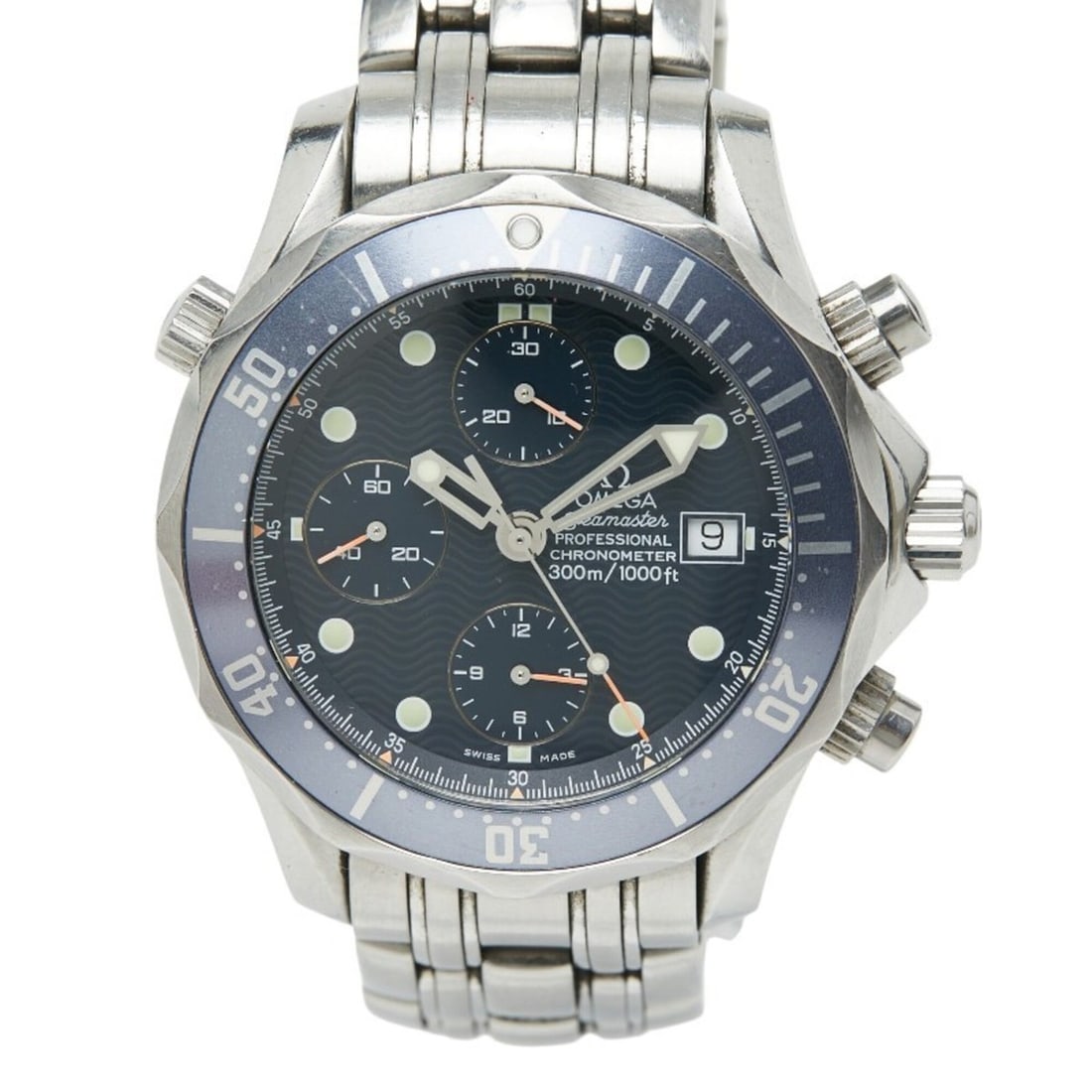 Omega Seamaster 300M Chronograph Watch 2599.80 Automatic (with manual winding) Navy Dial Stainless: --- Catalog ---Category: SizeWrist Size: 16.5cm / 6.49''Case Diameter: 42mm / 1.65''Category: DesignType: WristwatchGender: MenColor (Dial): NavyMaterial (Band): Stainless steelMaterial (Case): Stainl