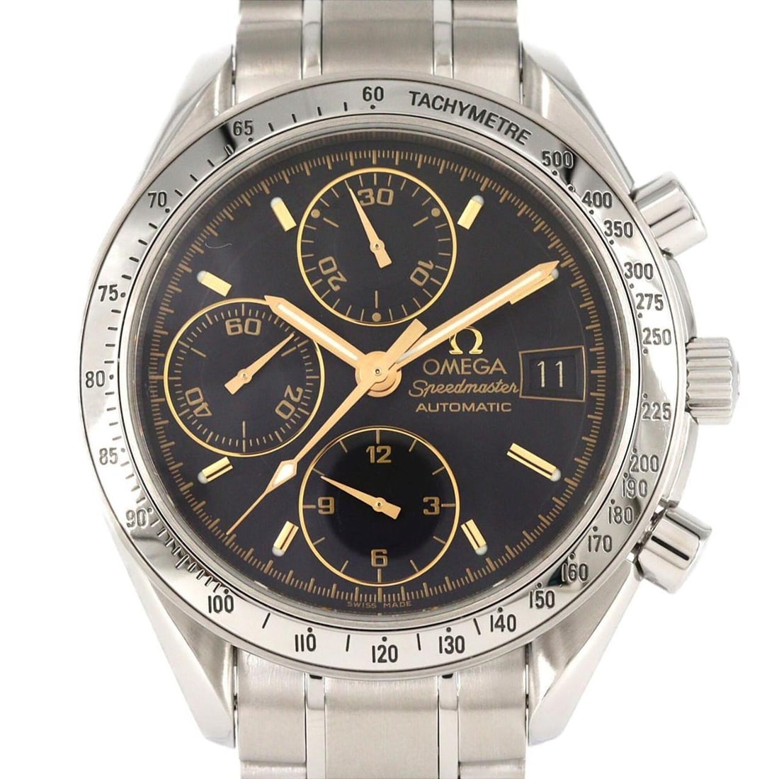 Omega Speedmaster Date 3513.54 Stainless Steel Automatic Watch: --- Catalog ---Category: SizeWrist Size: 15cm / 5.9''Case Diameter: 39mm / 1.54''Category: DesignType: WristwatchGender: MenColor (Dial): BlackMaterial (Band): Stainless steelMaterial (Case): Stainles