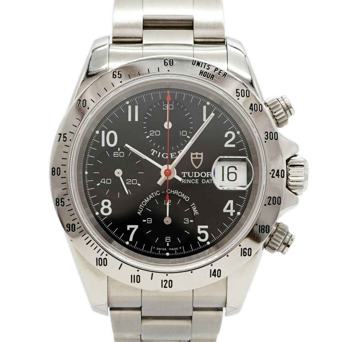 Tudor Chronotime Tiger 79280 Black Dial Men's Watch: --- Catalog ---Category: SizeWrist Size: 18cm / 7.08''Case Diameter: 39.5mm / 1.56''Category: DesignType: WristwatchGender: MenColor (Dial): BlackMaterial (Band): Stainless steelCategory: GeneralMPN: 