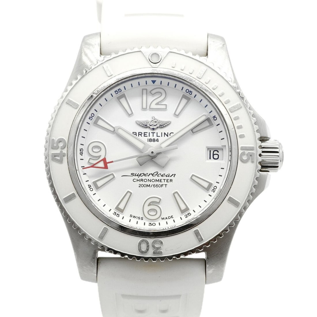Breitling Superocean 36 A17316 White Dial Watch for Men and Women: --- Catalog ---Category: SizeWrist Size: 18.5cm / 7.28''Case Diameter: 36mm / 1.42''Category: DesignType: WristwatchGender: Men,WomenColor (Dial): WhiteMaterial (Band): RubberCategory: GeneralMPN: A17