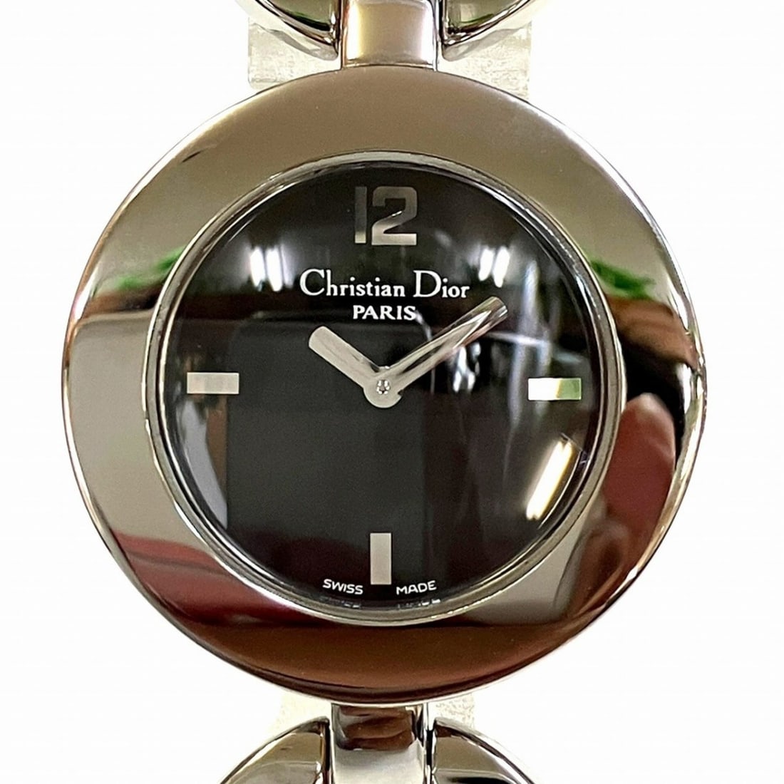 Christian Dior Malice watch, total weight 55.3g, stainless steel, quartz movement, black dial,: --- Catalog ---Category: SizeWrist Size: 19cm / 7.48''Case Diameter: 25mm / 0.98''Category: DesignType: WristwatchGender: Men,WomenColor (Dial): BlackMaterial (Band): Stainless steelMaterial (Case): S