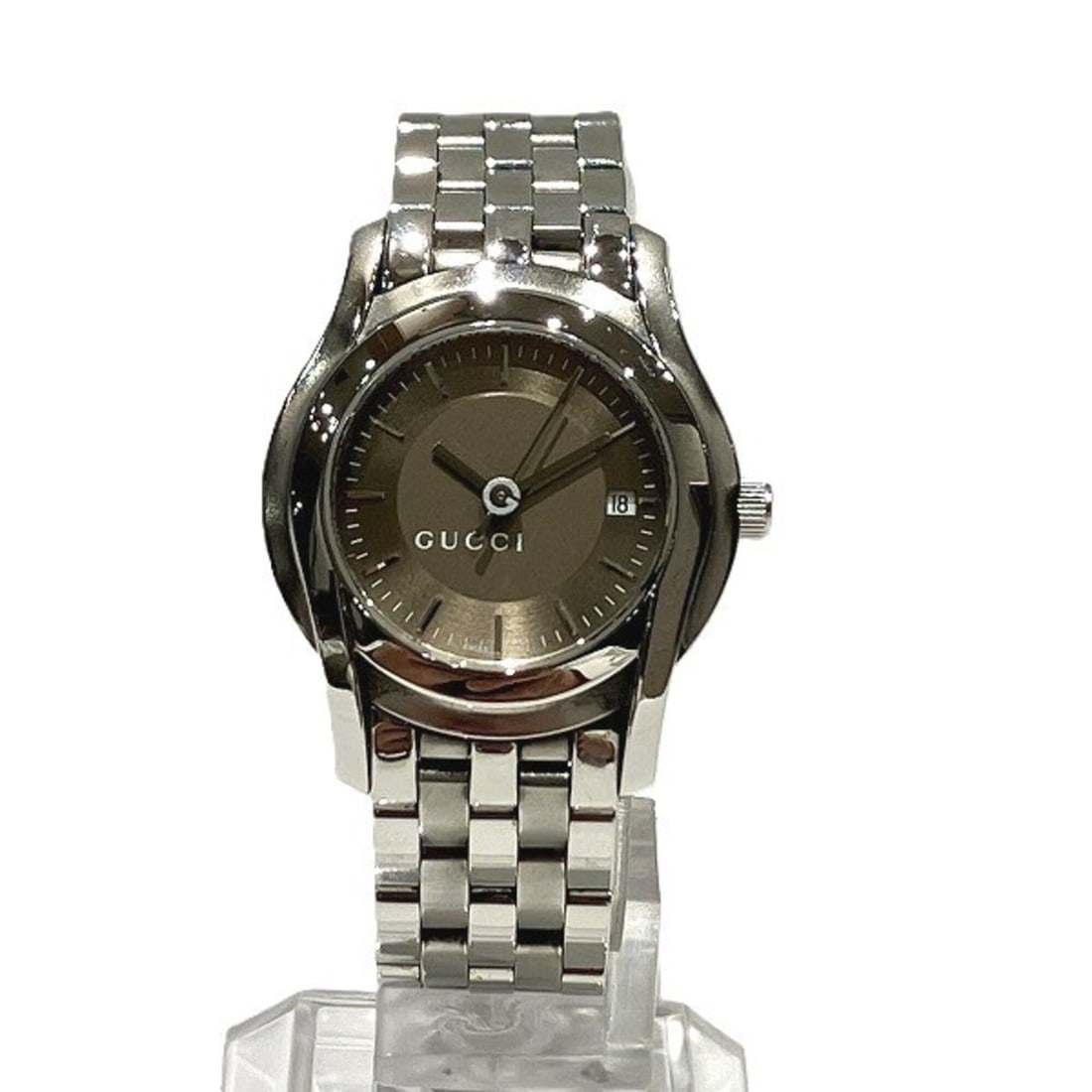 Gucci 5500L Quartz Watch for Women: --- Catalog ---Category: SizeWrist Size: 14cm / 5.51''Case Diameter: 25mm / 0.98''Category: DesignType: WristwatchGender: WomenColor (Dial): BrownMaterial (Band): Stainless steelMaterial (Case): Stain