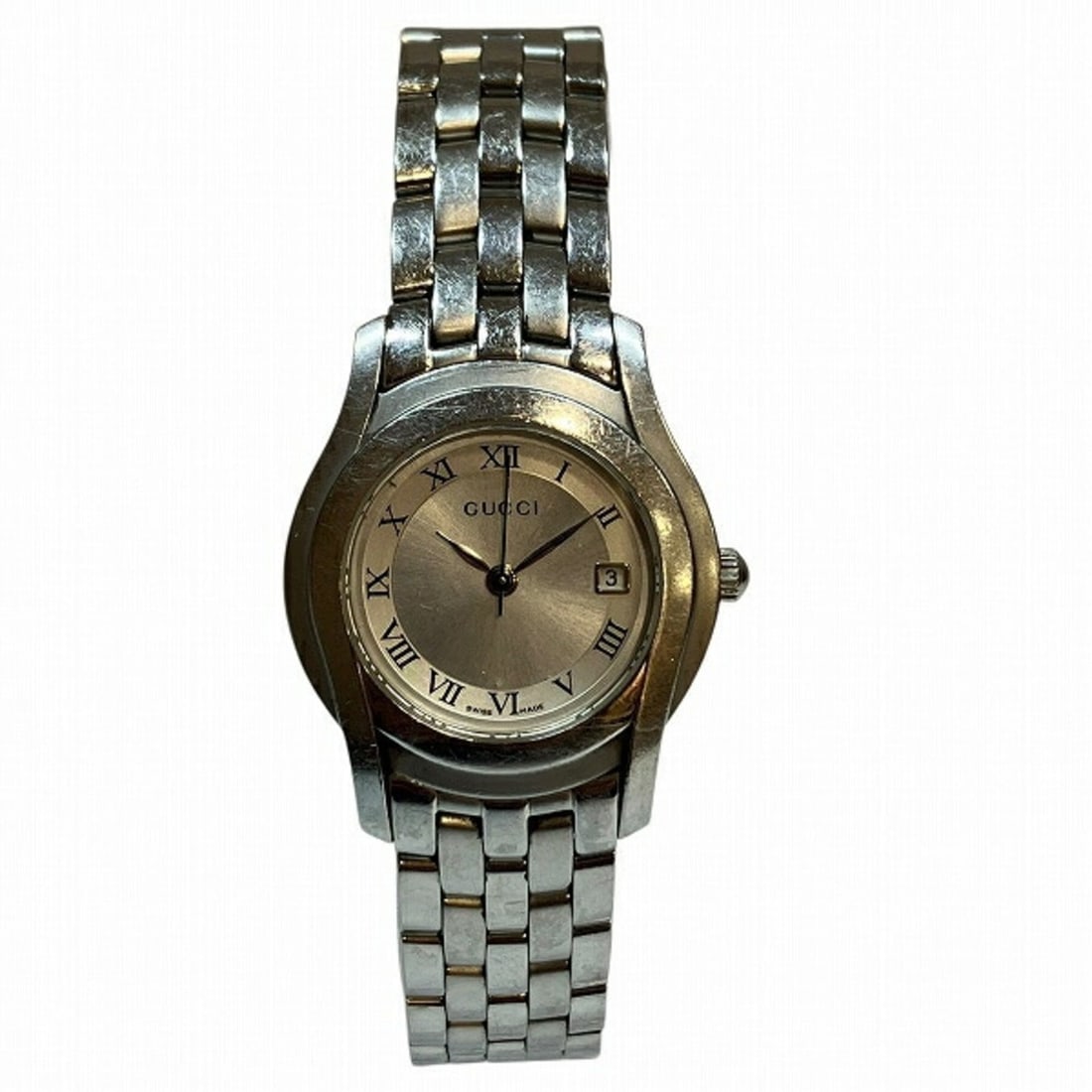 Gucci 5500L Quartz Silver Dial Date Roman Numeral Watch for Women: --- Catalog ---Category: SizeWrist Size: 18cm / 7.08''Case Diameter: 27mm / 1.06''Category: DesignType: WristwatchGender: WomenColor (Dial): SilverMaterial (Band): Stainless steelMaterial (Case): Stai