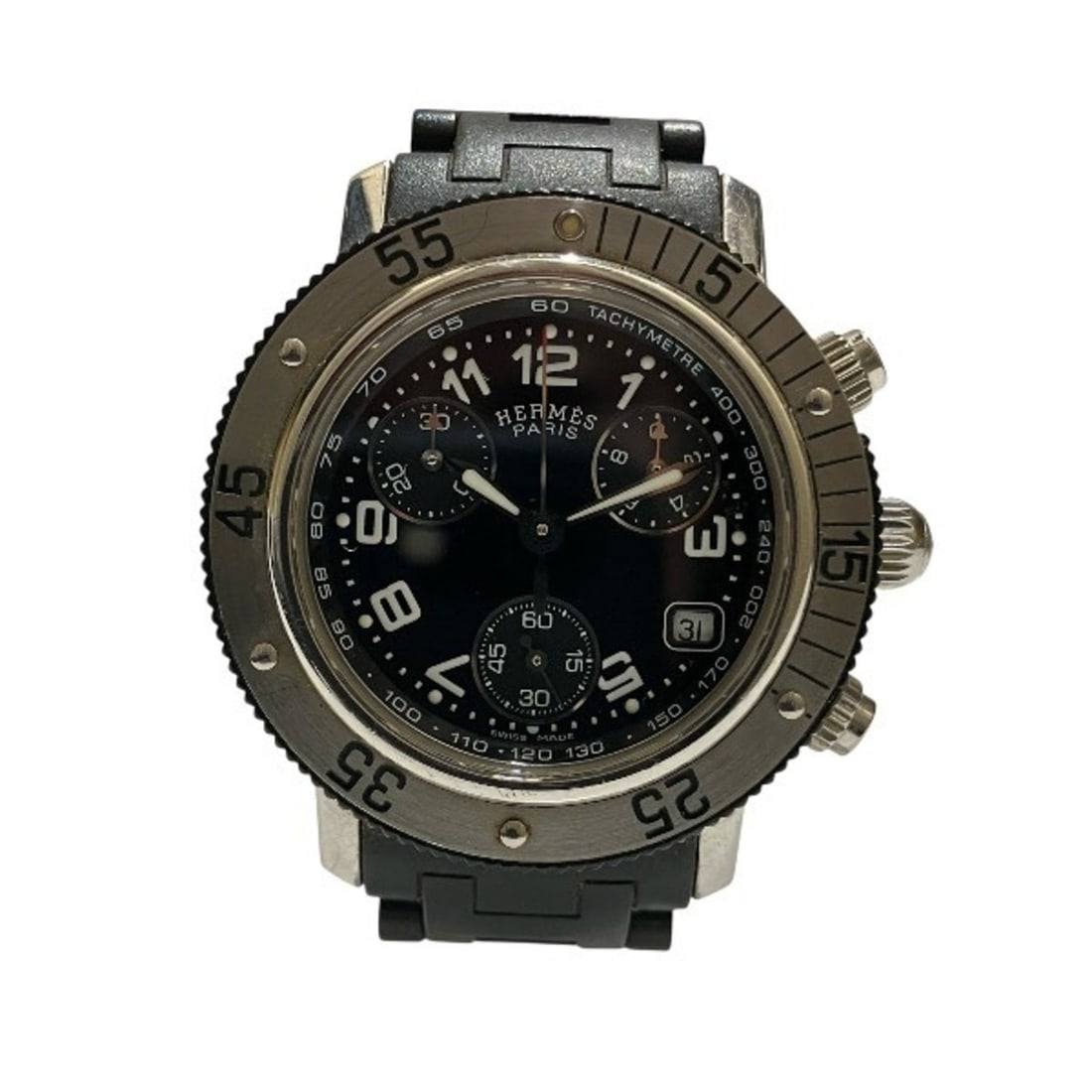 Hermes Clipper Diver CL2 315 Quartz Watch for Women: --- Catalog ---Category: SizeWrist Size: 13.5cm / 5.31''Case Diameter: 34mm / 1.34''Category: DesignType: WristwatchGender: WomenColor (Dial): BlackMaterial (Band): Rubber, Stainless steelMaterial (Ca